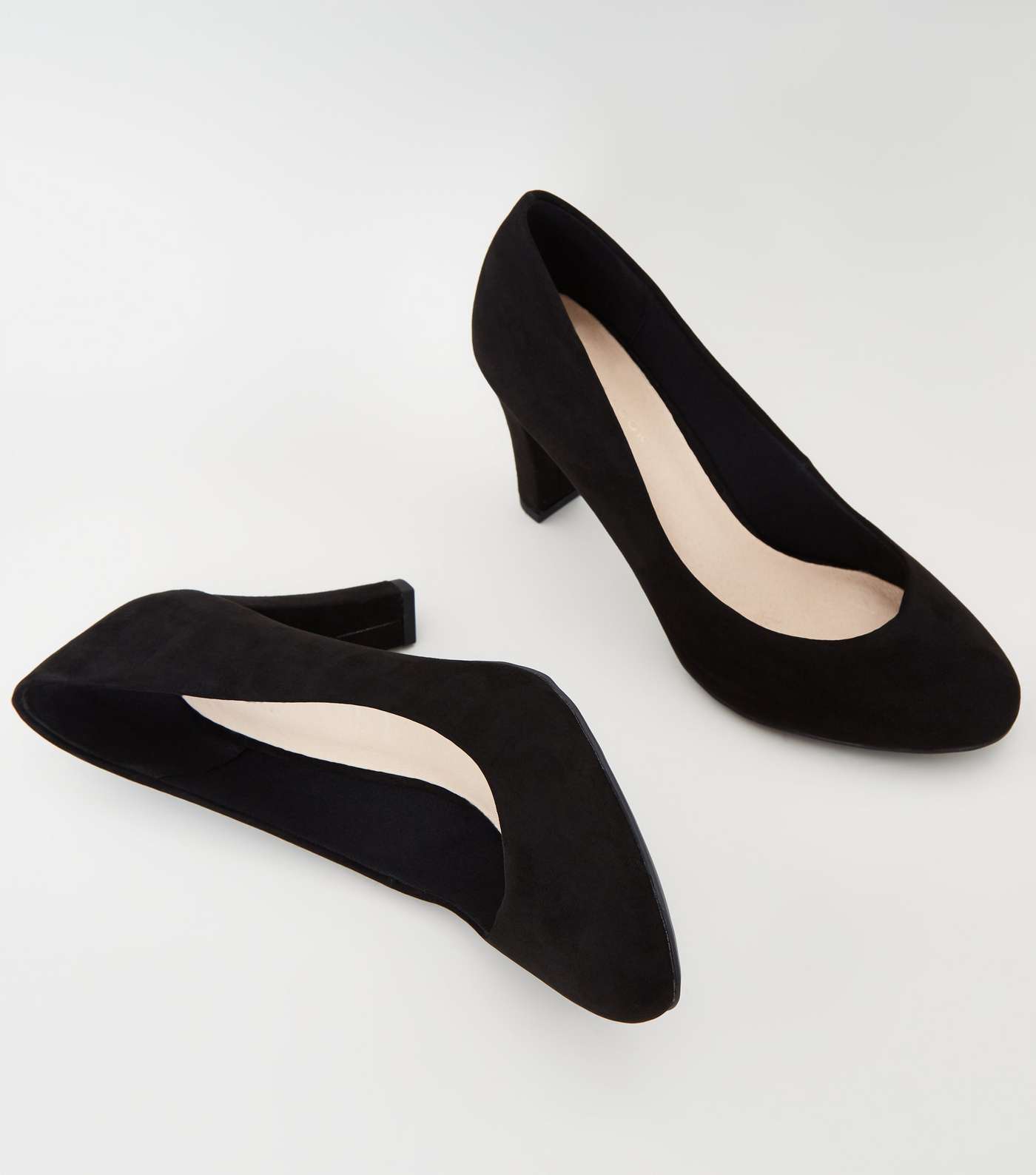 Black Comfort Flex Suedette Block Heel Court Shoes Image 4