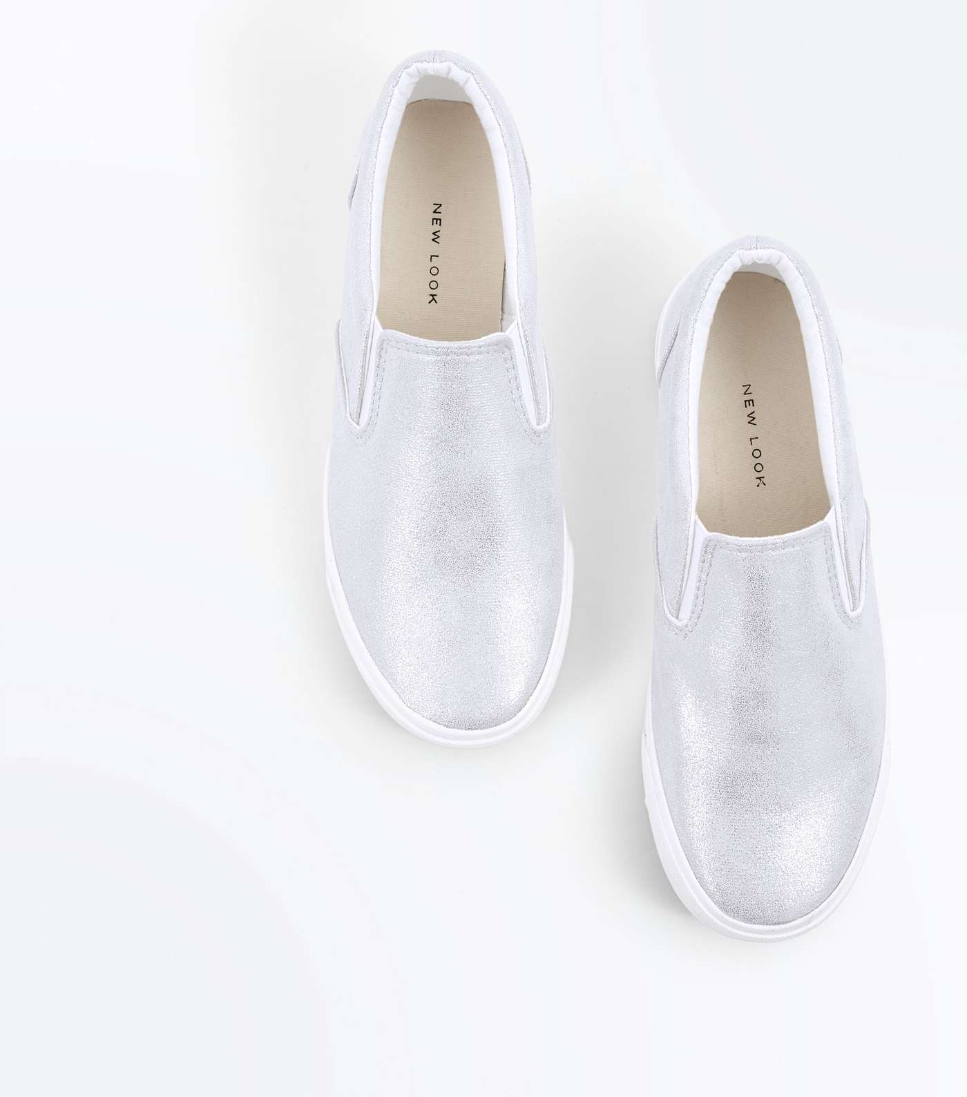 Silver Shimmer Slip On Trainers Image 4