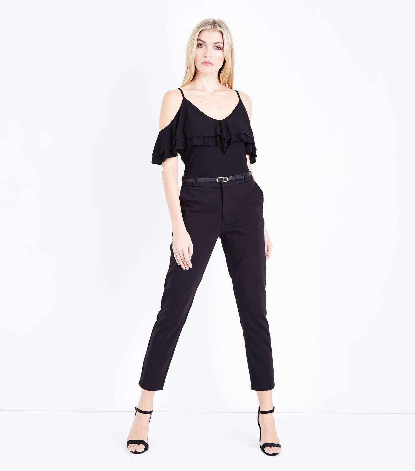 Black Premium Belted Cropped Trousers