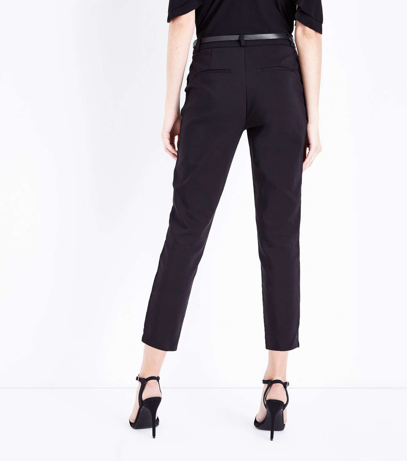 Black Premium Belted Cropped Trousers Image 3