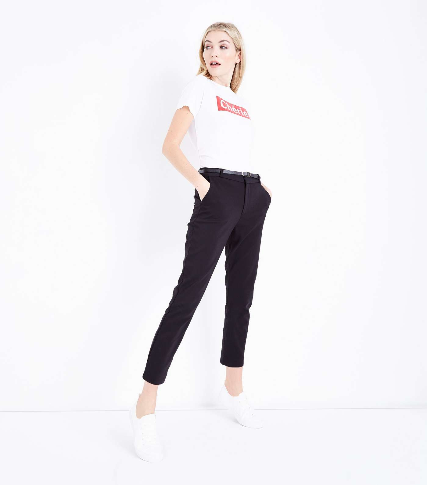 Black Premium Belted Cropped Trousers Image 5