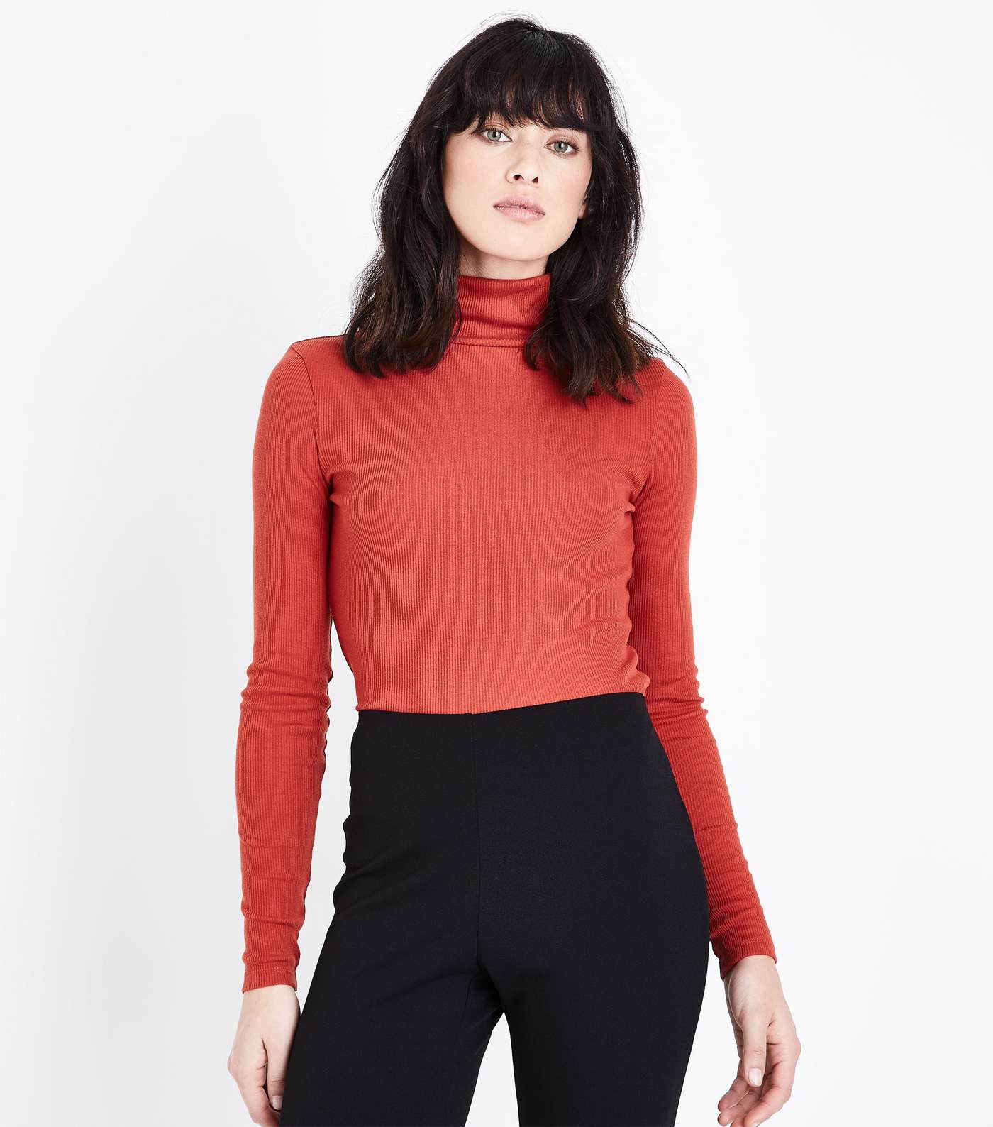 Coral Ribbed Funnel Neck Neck Top