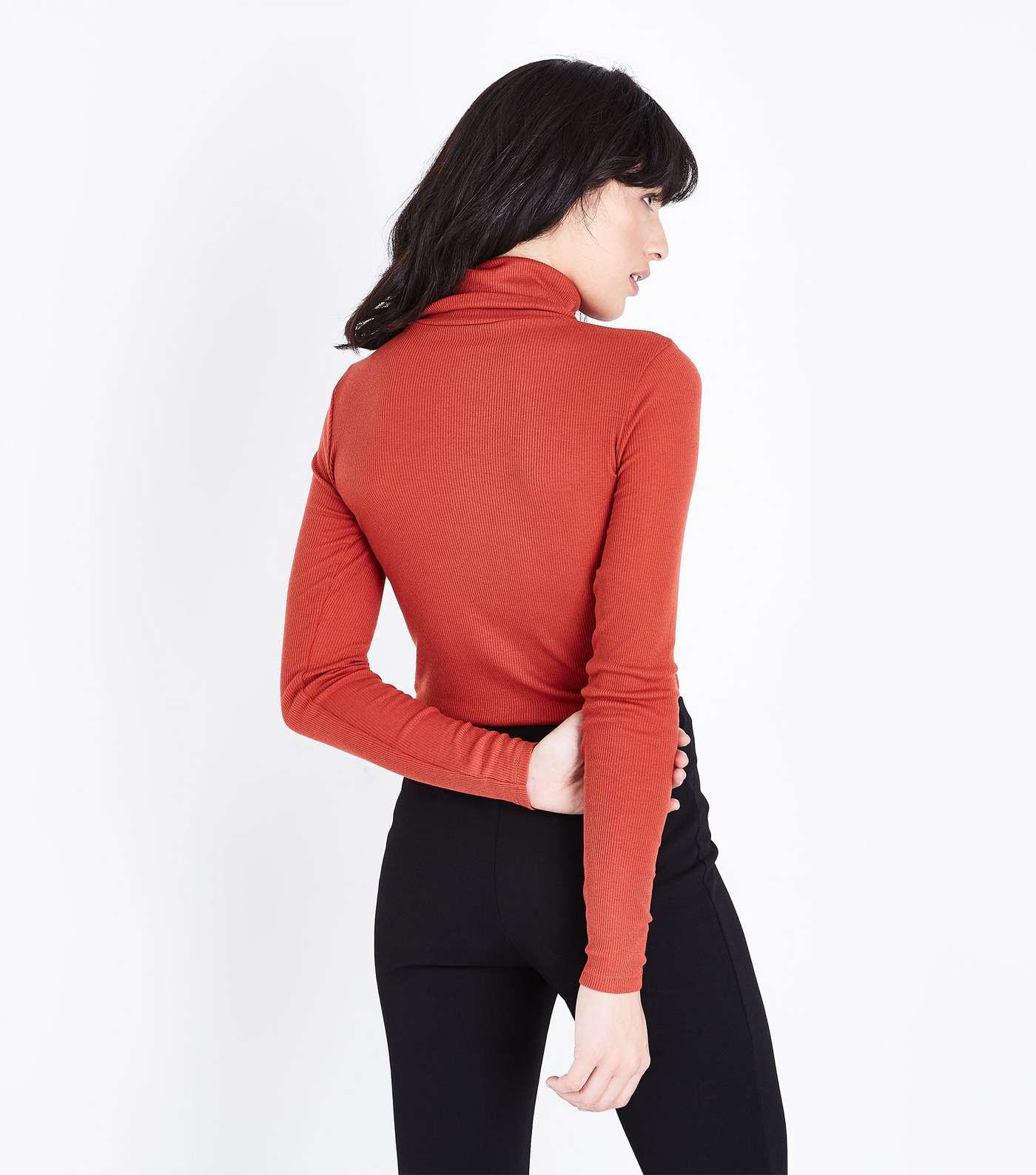 Coral Ribbed Funnel Neck Neck Top Image 3