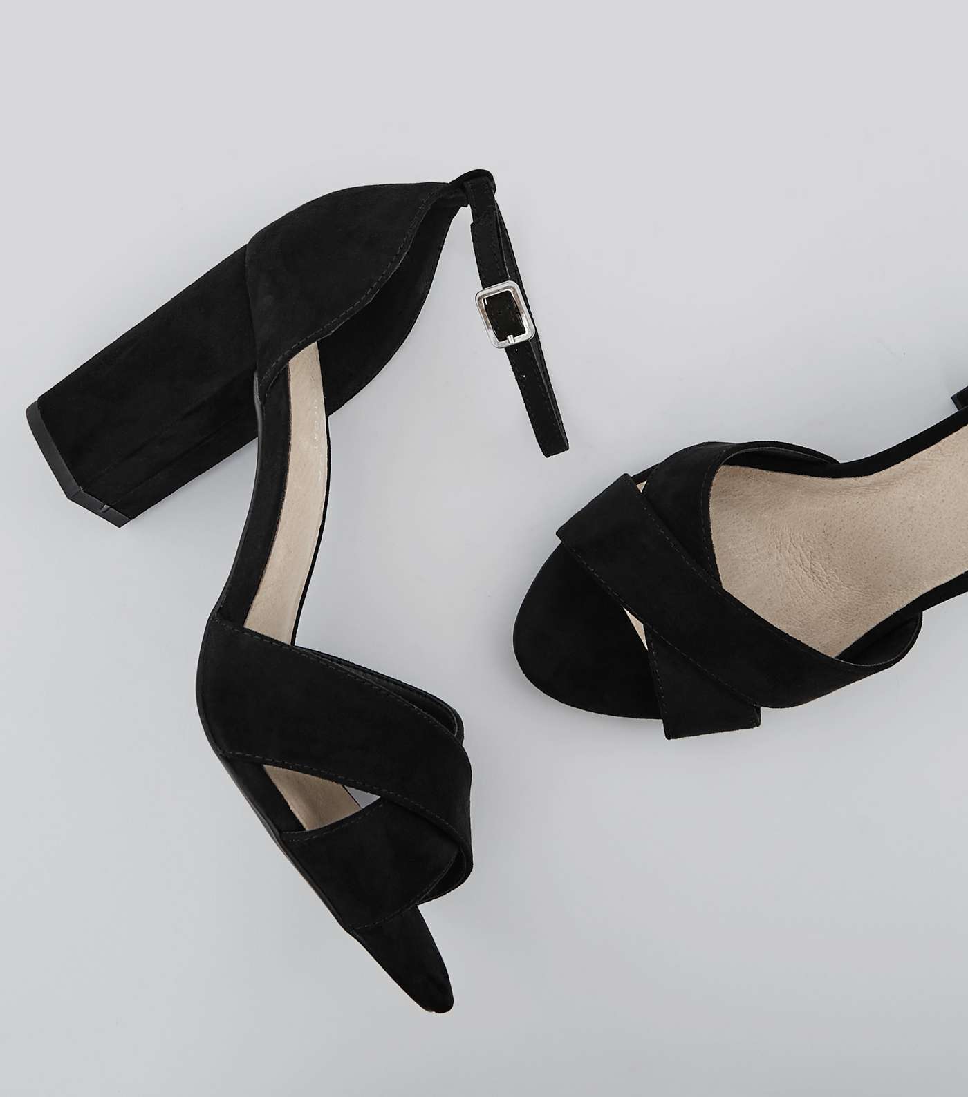 Wide Fit Black Comfort Suedette Cross Strap Sandals Image 4