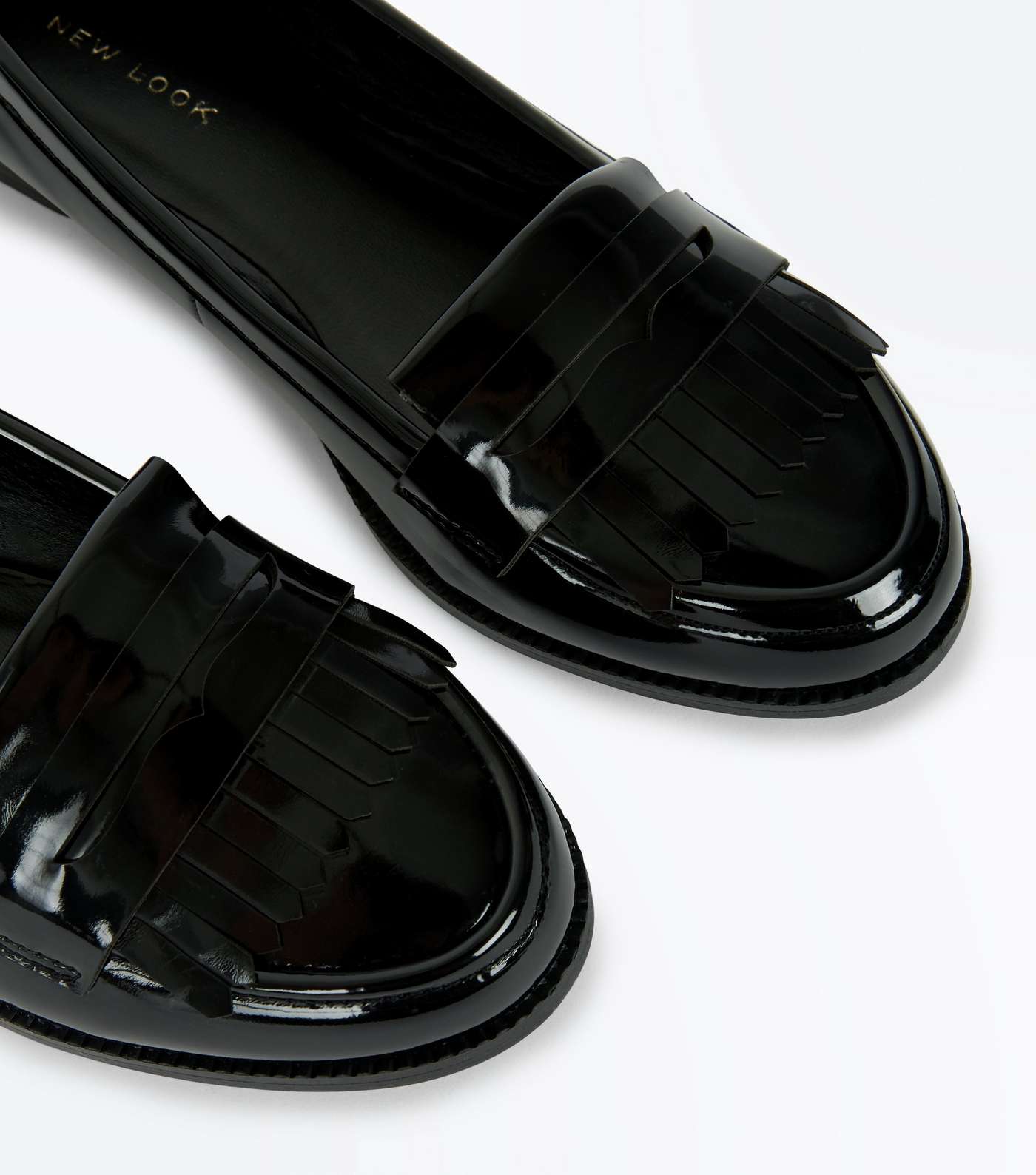 Black Patent Fringe Trim Loafers Image 4