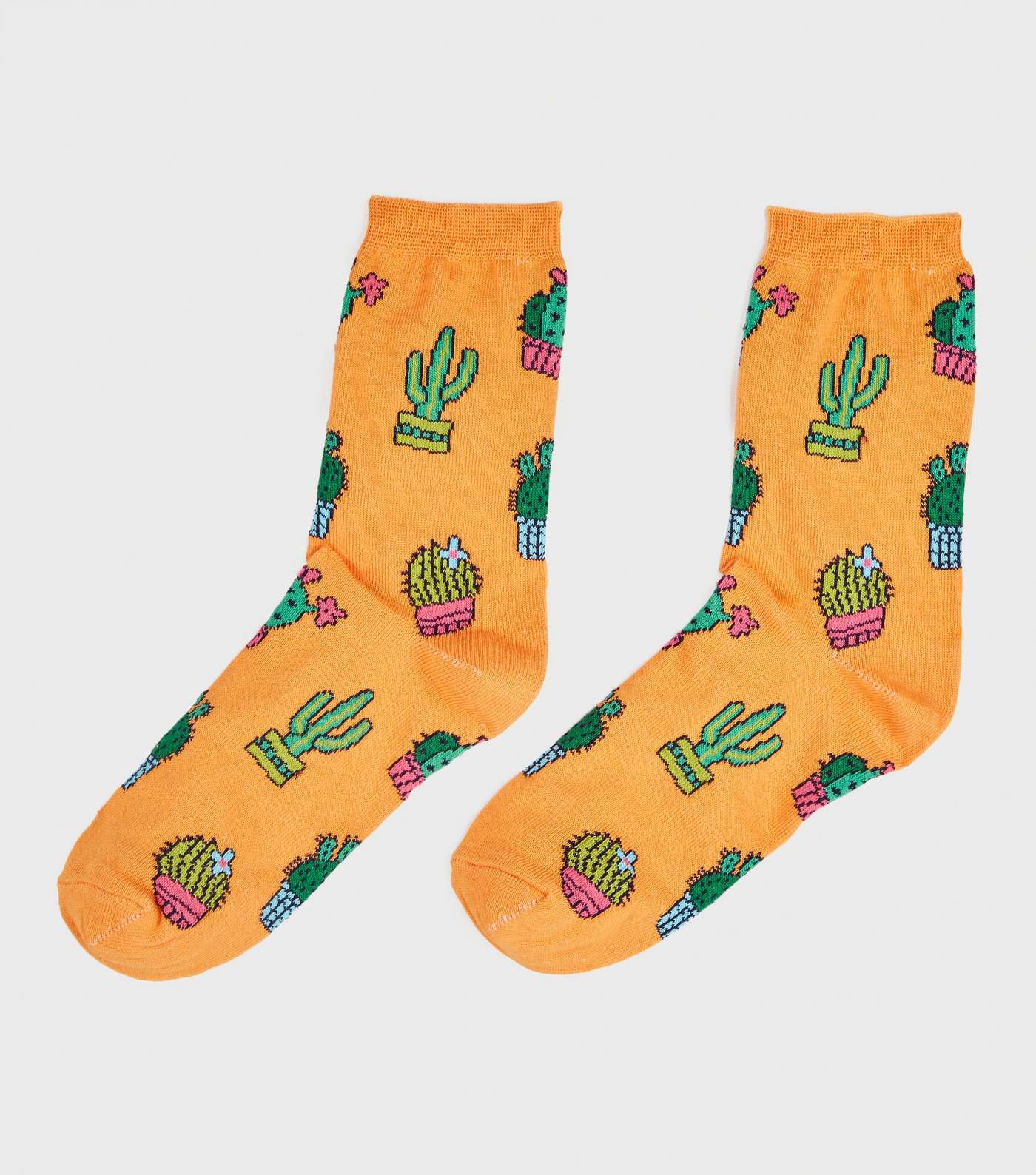 Orange Cactus Pattern Socks