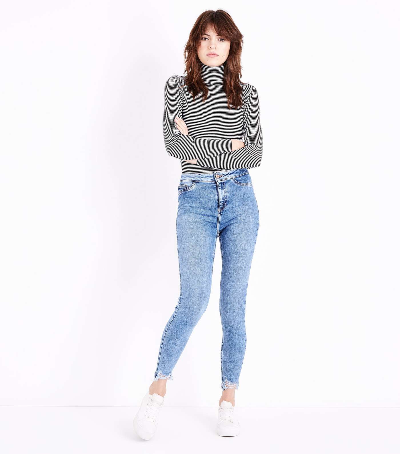 Blue Fray Hem High Waist Super Skinny Hallie Jeans