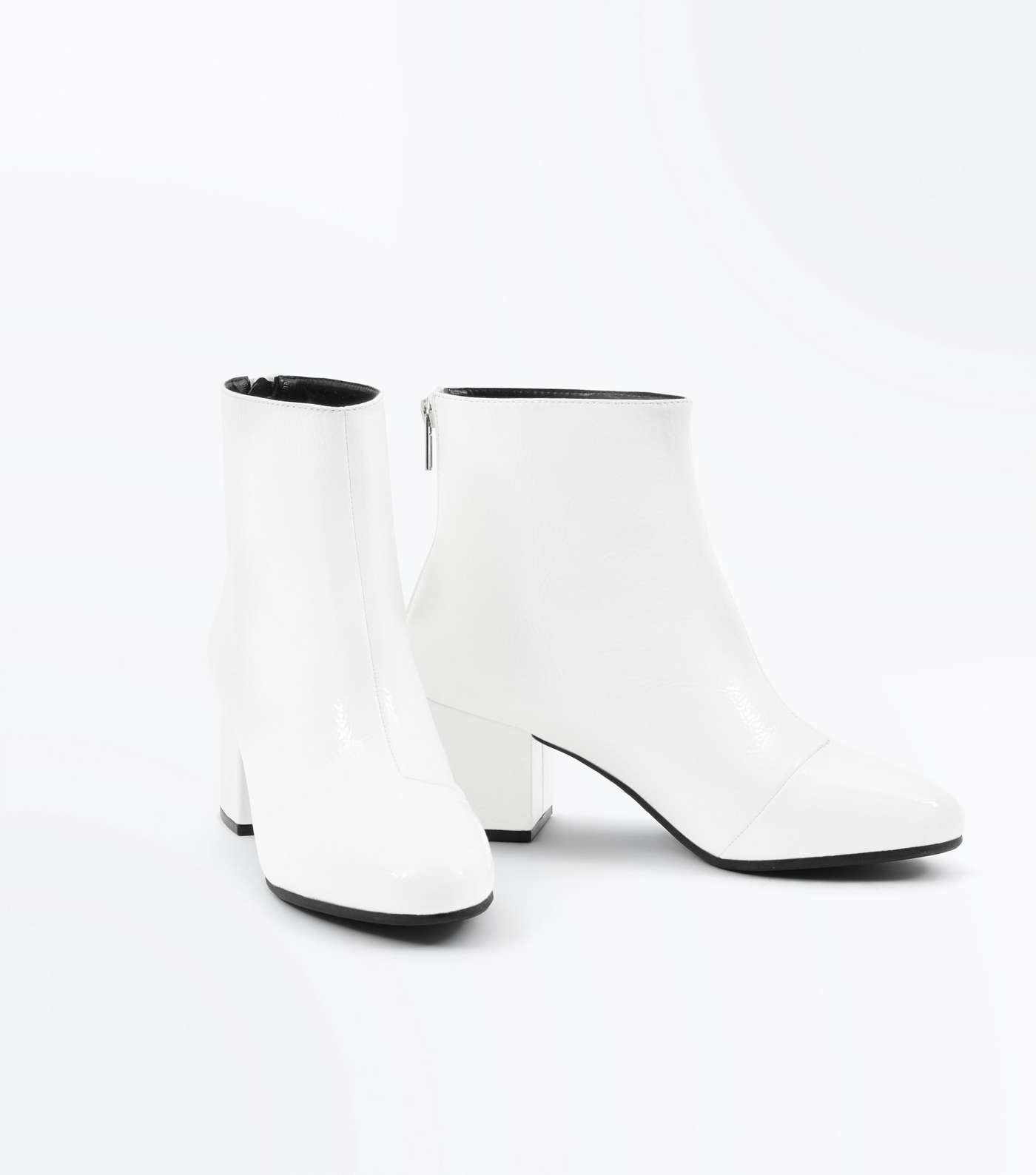 Wide Fit White Patent Block Heel Ankle Boots Image 4