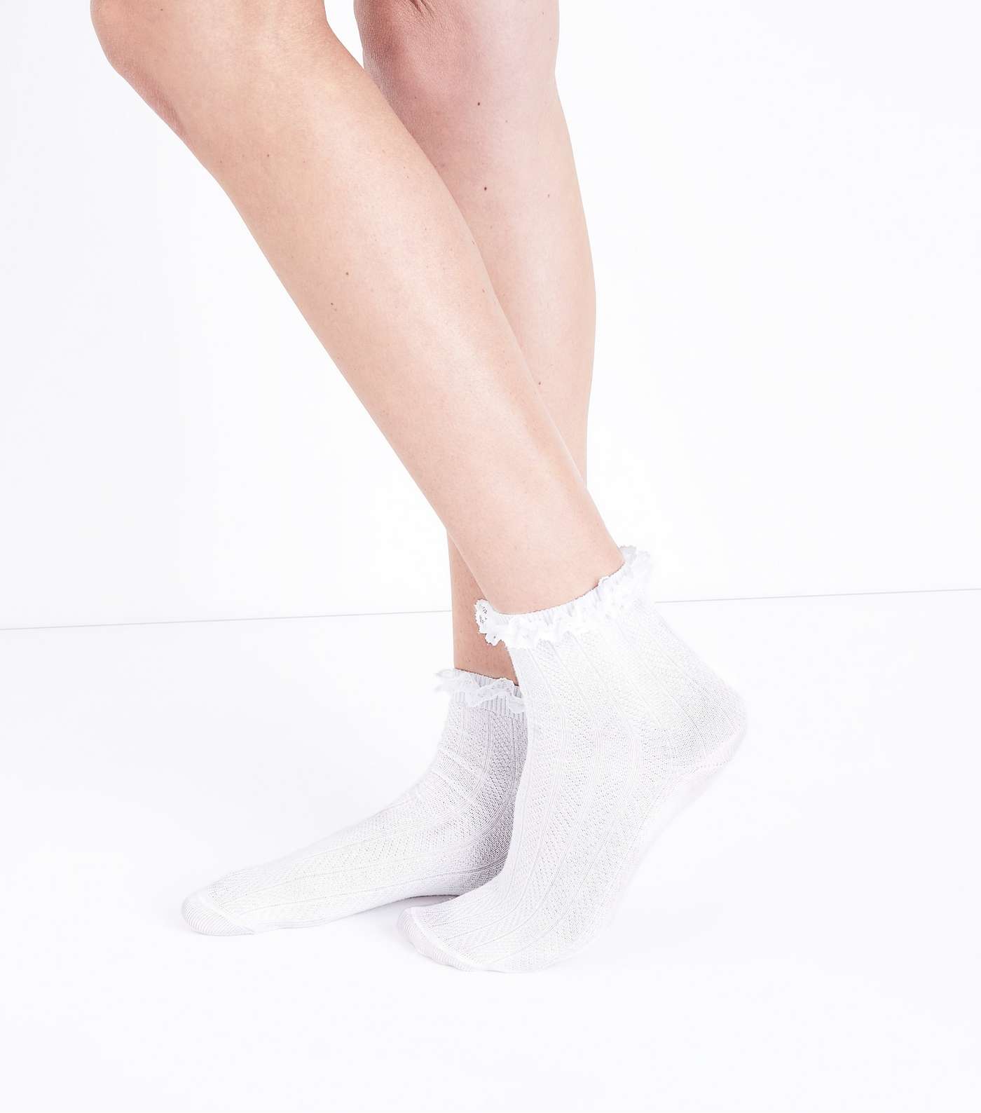 White Cable Frill Trim Socks Image 2