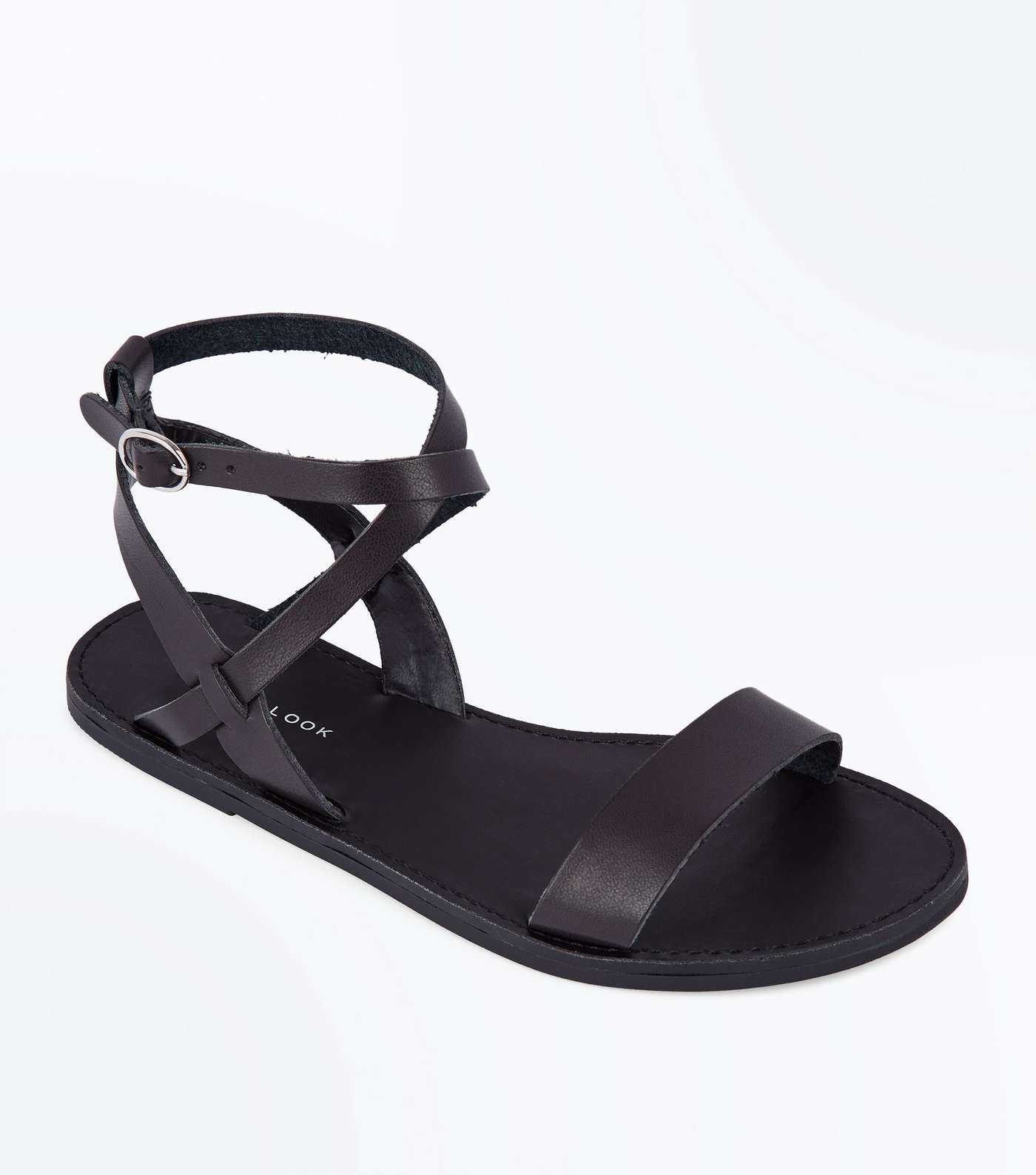 Black Ankle Cross Strap Sandals