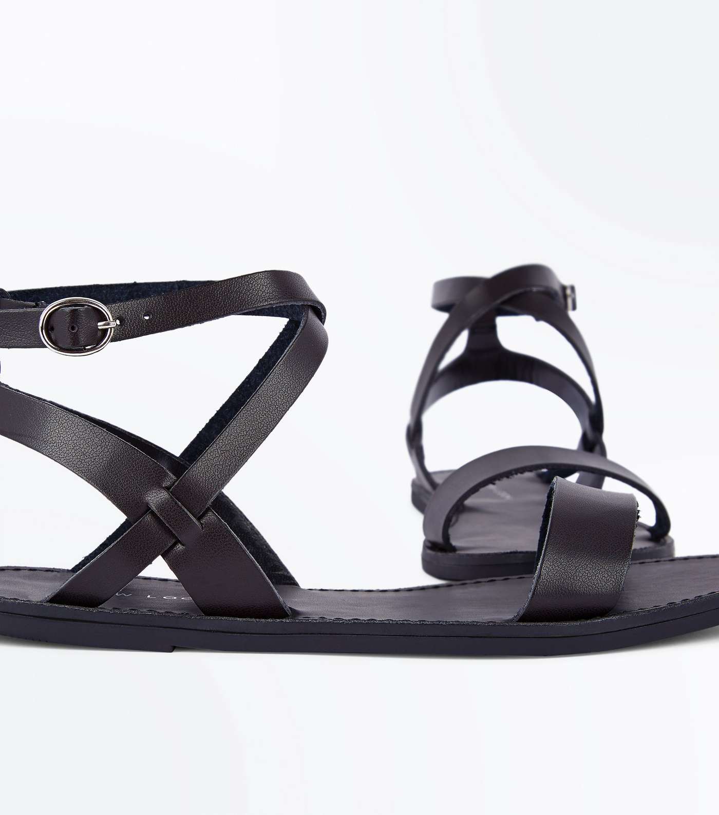 Black Ankle Cross Strap Sandals Image 5