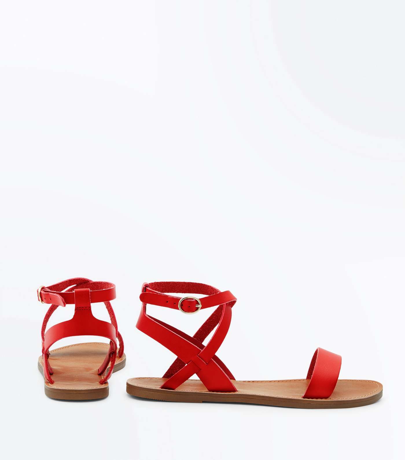 Red Ankle Cross Strap Sandals Image 3