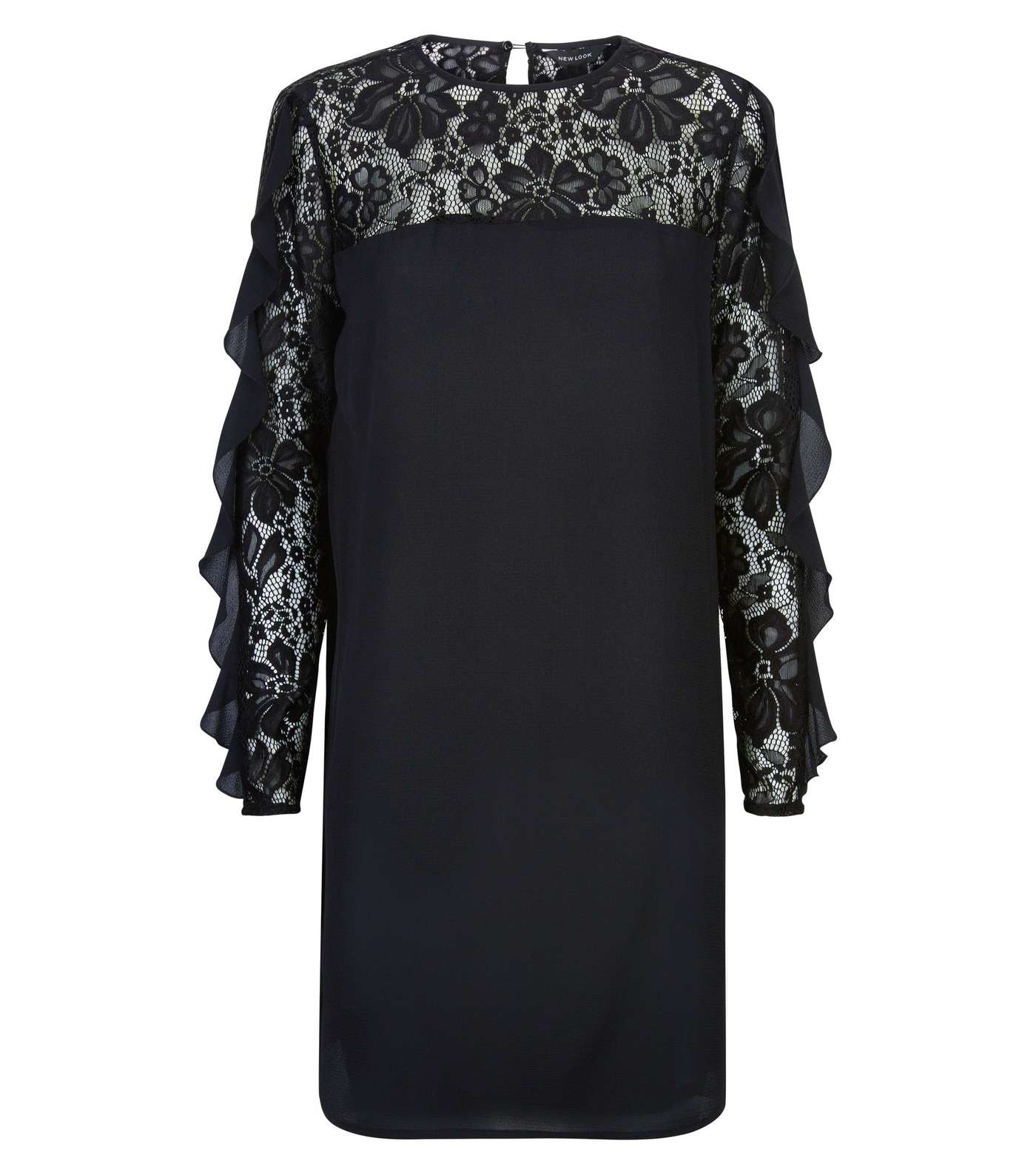 Black Lace Frill Sleeve Tunic Dress Image 4