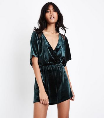 new look green lace playsuit