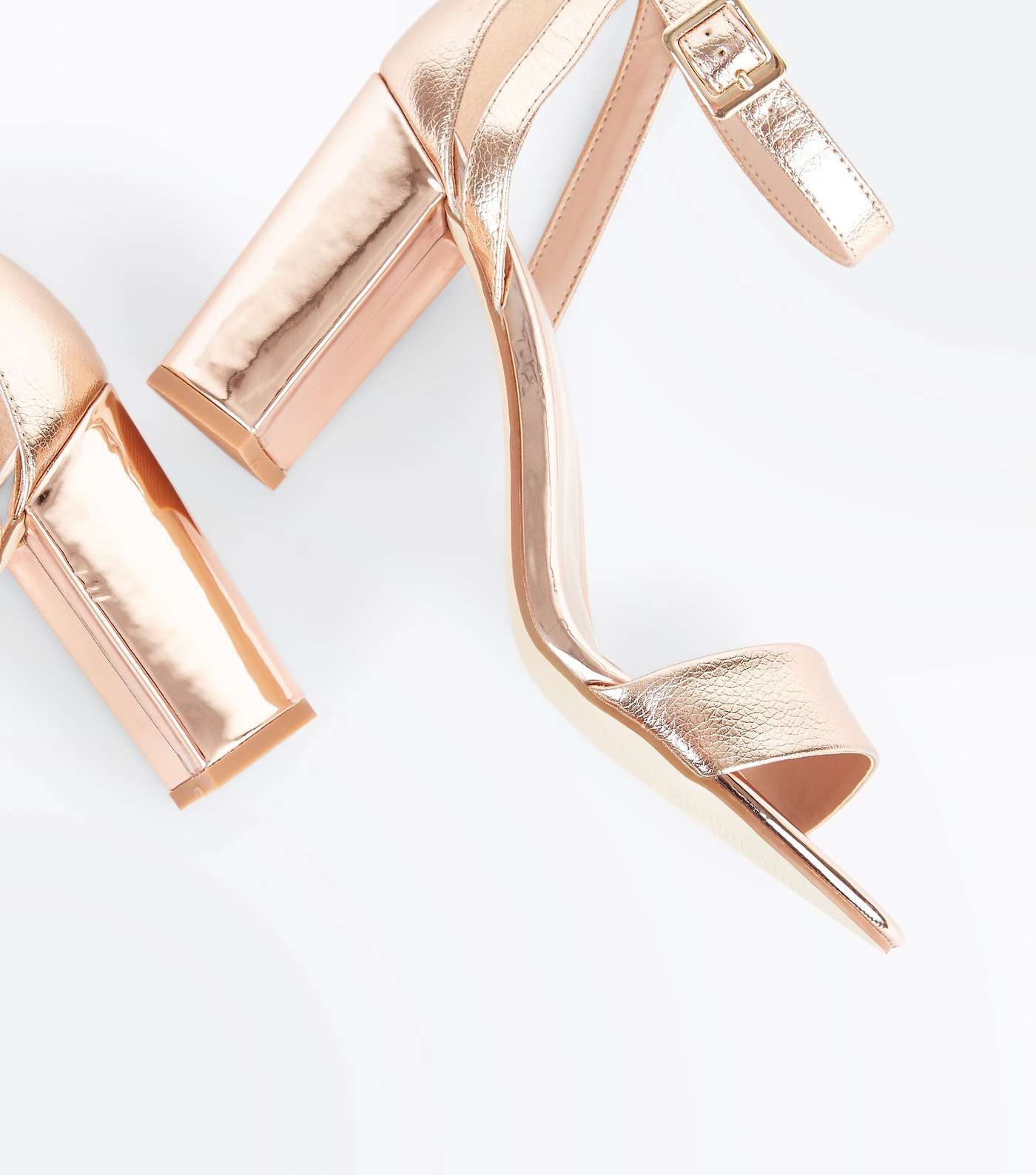 Rose Gold Metallic Block Heel Sandals Image 4