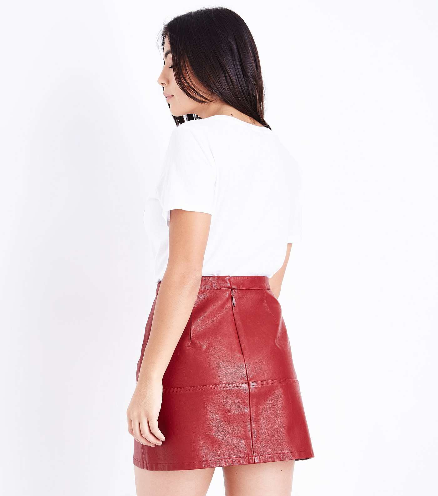 Petite Dark Red Leather-Look Mini Skirt Image 3