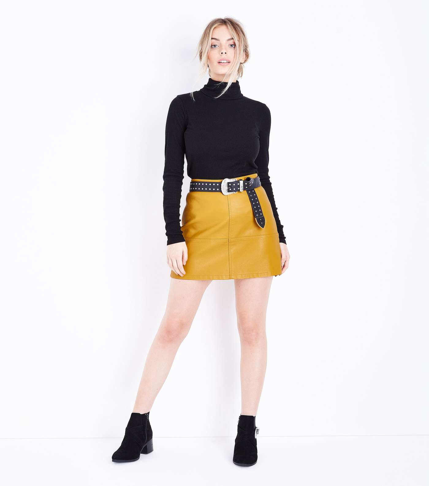 Petite Yellow Leather-Look Mini Skirt Image 2