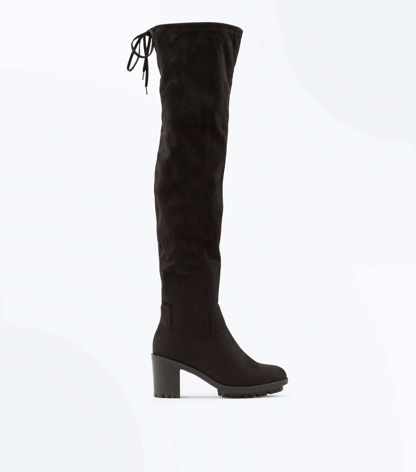 Wide Fit Black Suedette Over The Knee Boots