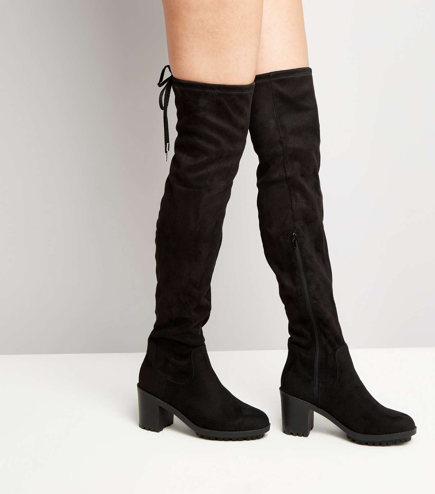 Wide Fit Black Suedette Over The Knee Boots Image 3