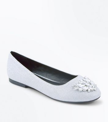 wide fit silver ballet pumps