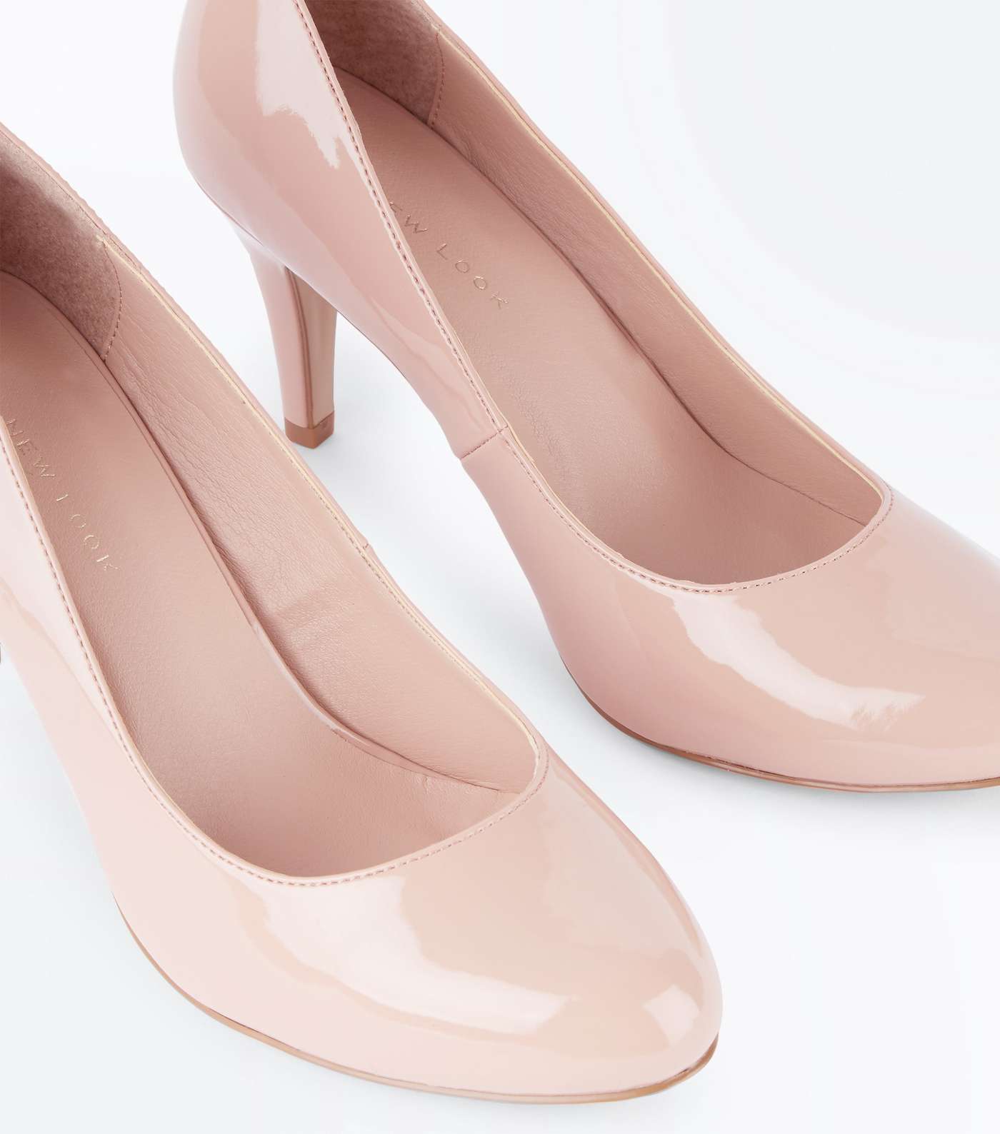 Wide Fit Nude Patent Round Toe Court Shoes Image 3