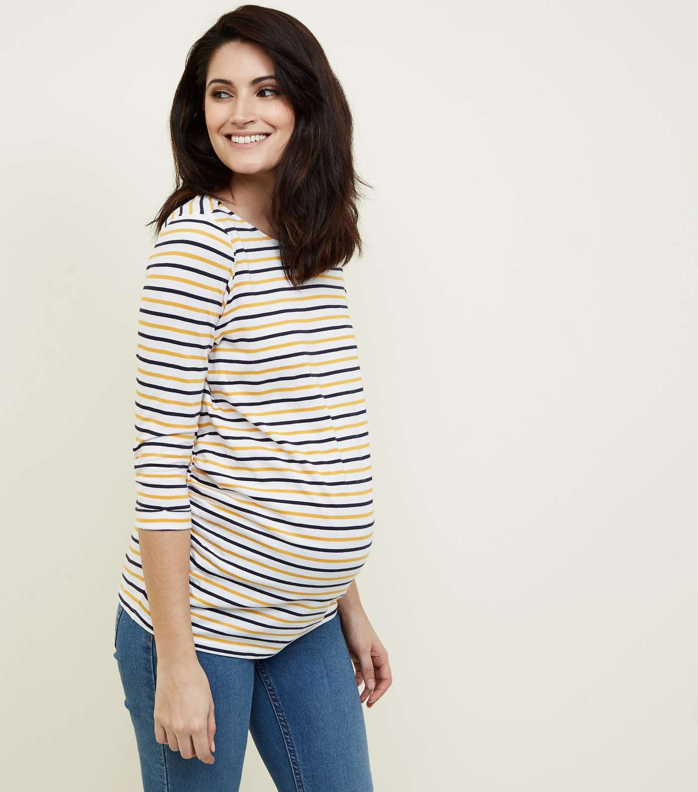 Maternity Mustard Stripe 3/4 Sleeve T-Shirt
