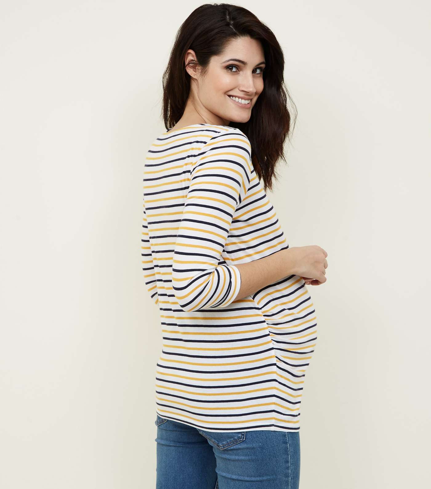 Maternity Mustard Stripe 3/4 Sleeve T-Shirt Image 3