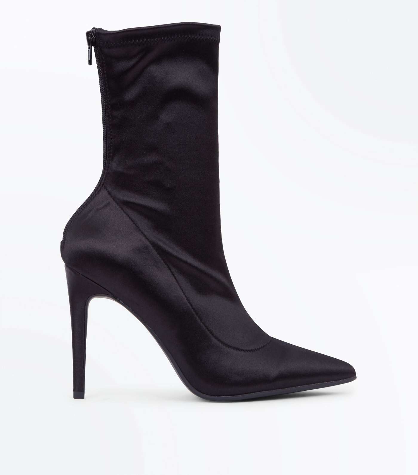 Black Satin Pointed Sock Boots