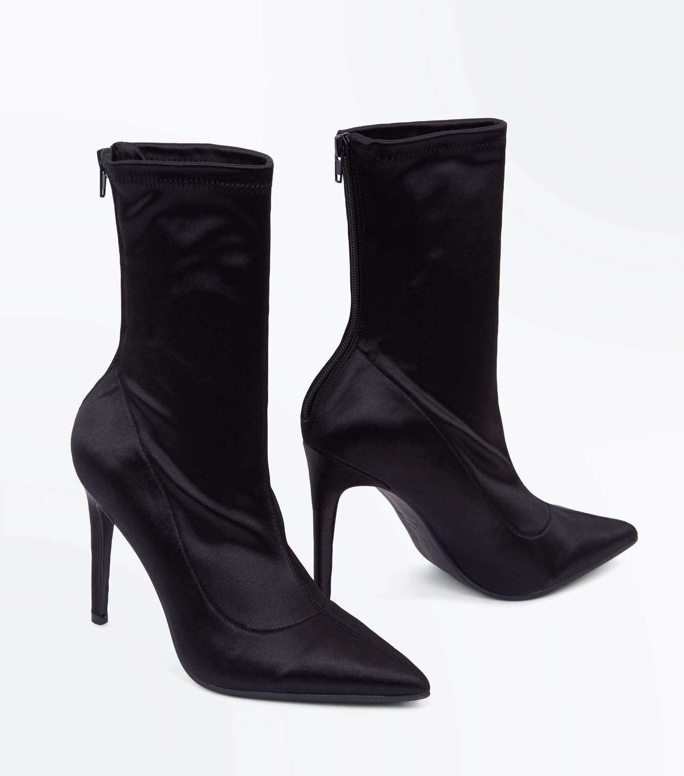 Black Satin Pointed Sock Boots Image 3