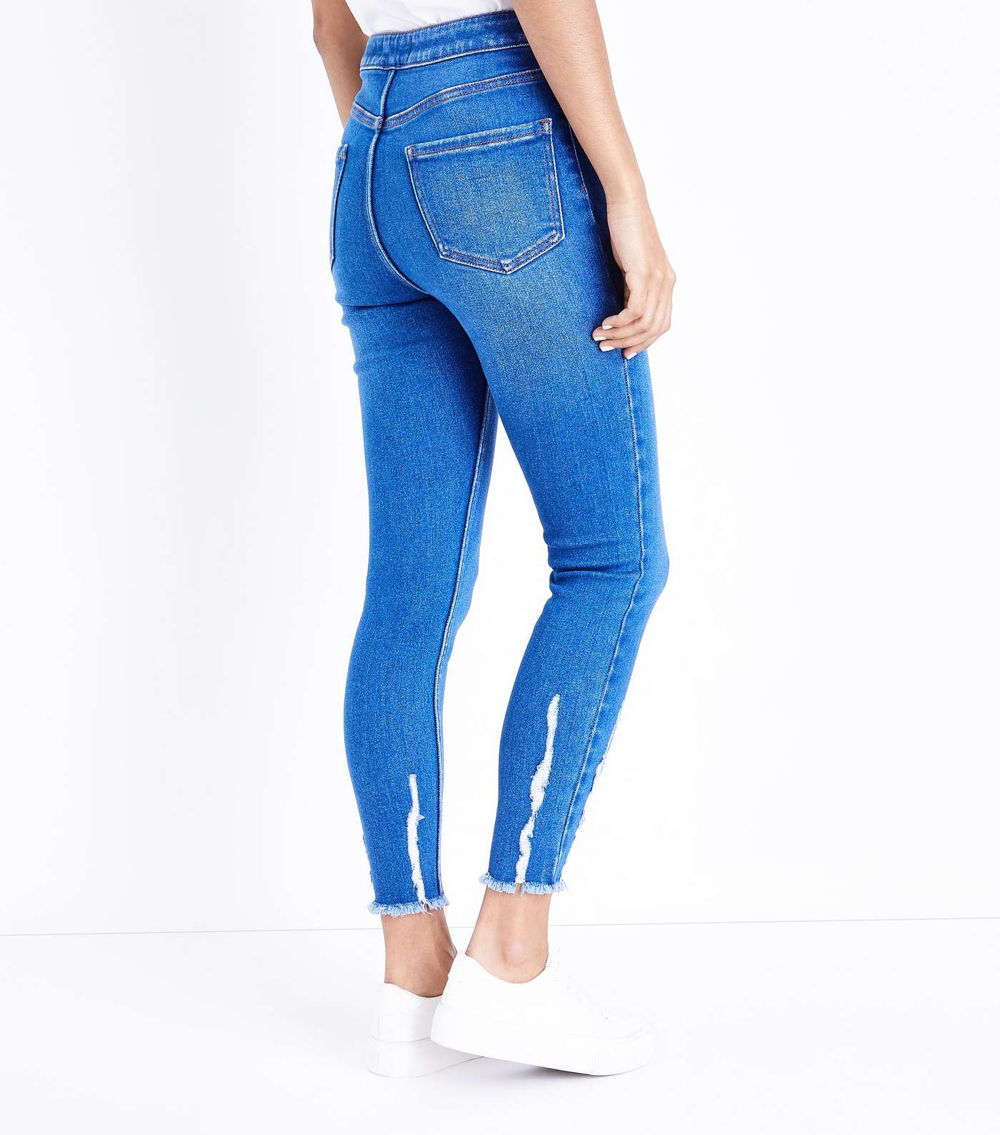 Petite Bright Blue Fray Hem High Waist Skinny Jeans Image 3