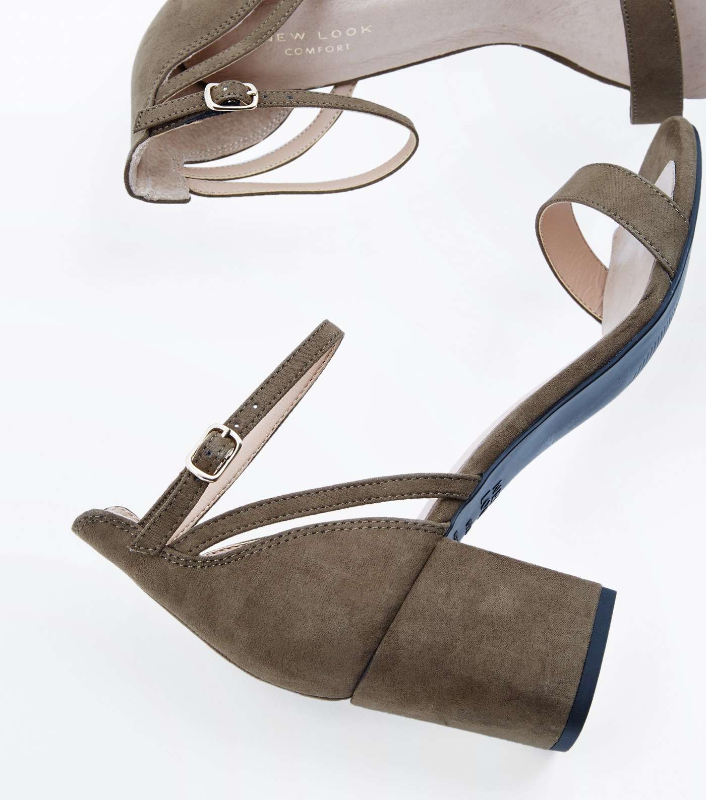 Khaki Comfort Flex Suedette Block Heel Sandals Image 4