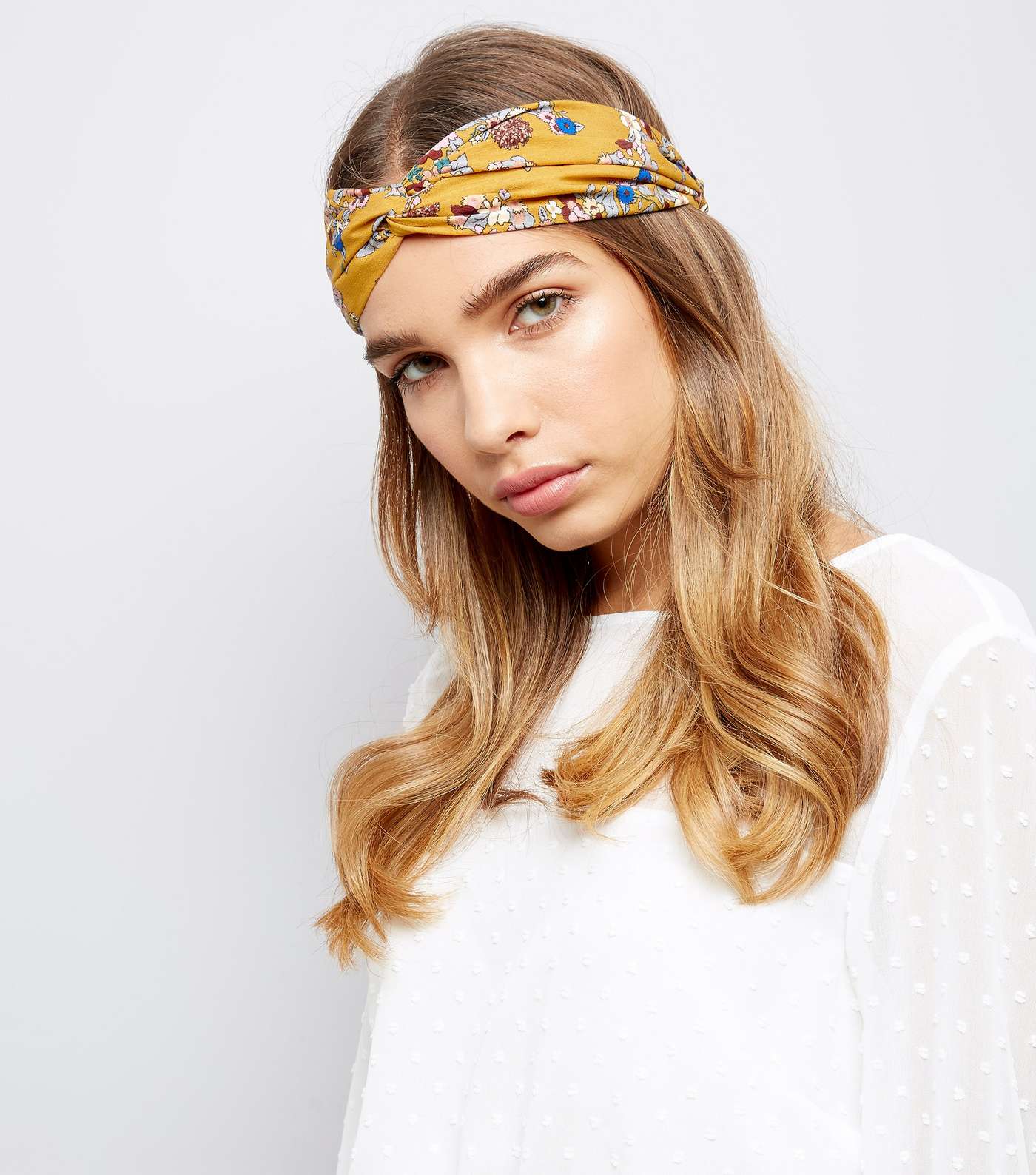 Yellow Floral Print Top Knot Hair Band  Image 2
