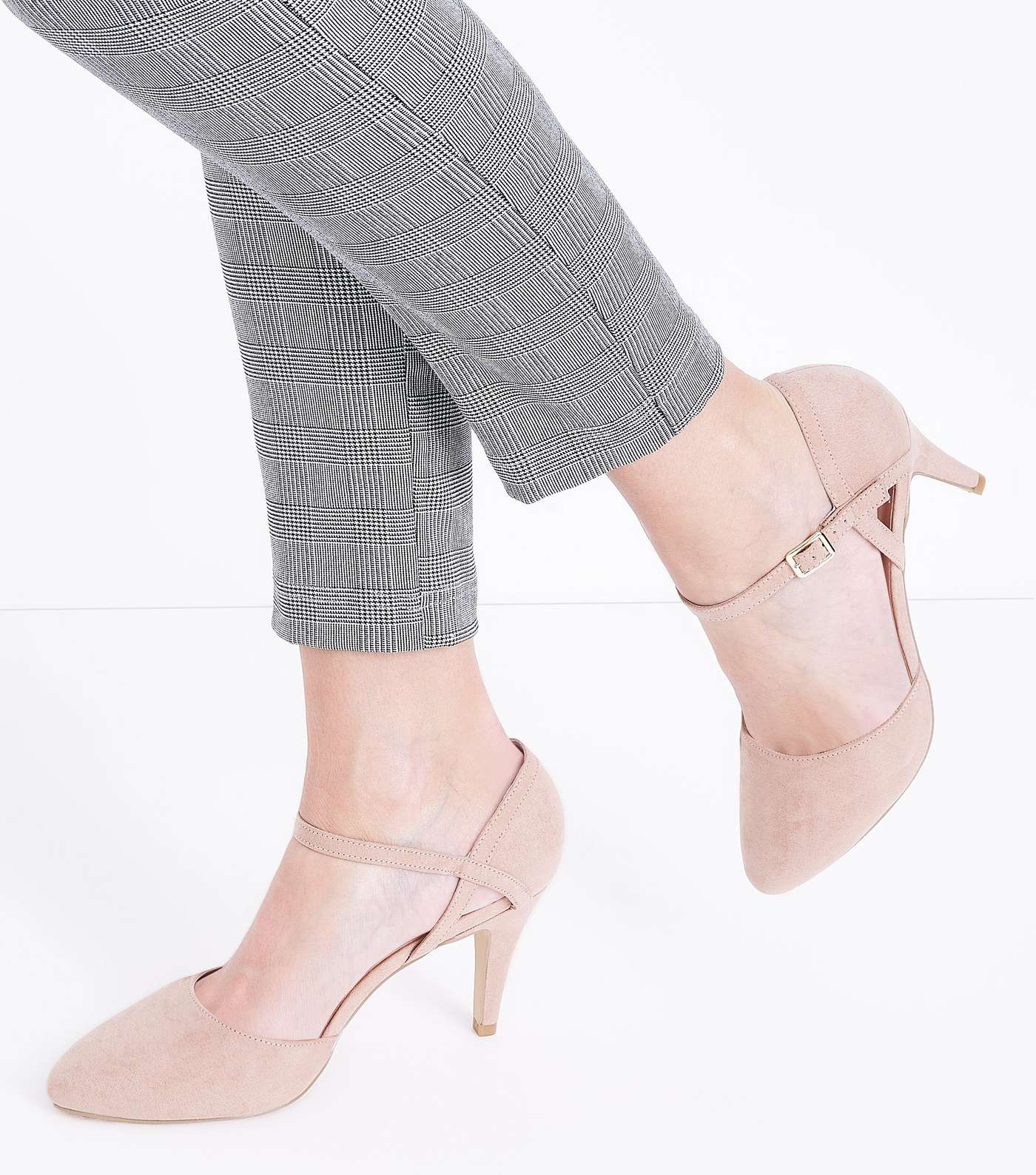 Wide Fit Nude Suedette Ankle Strap Court Shoes Image 2