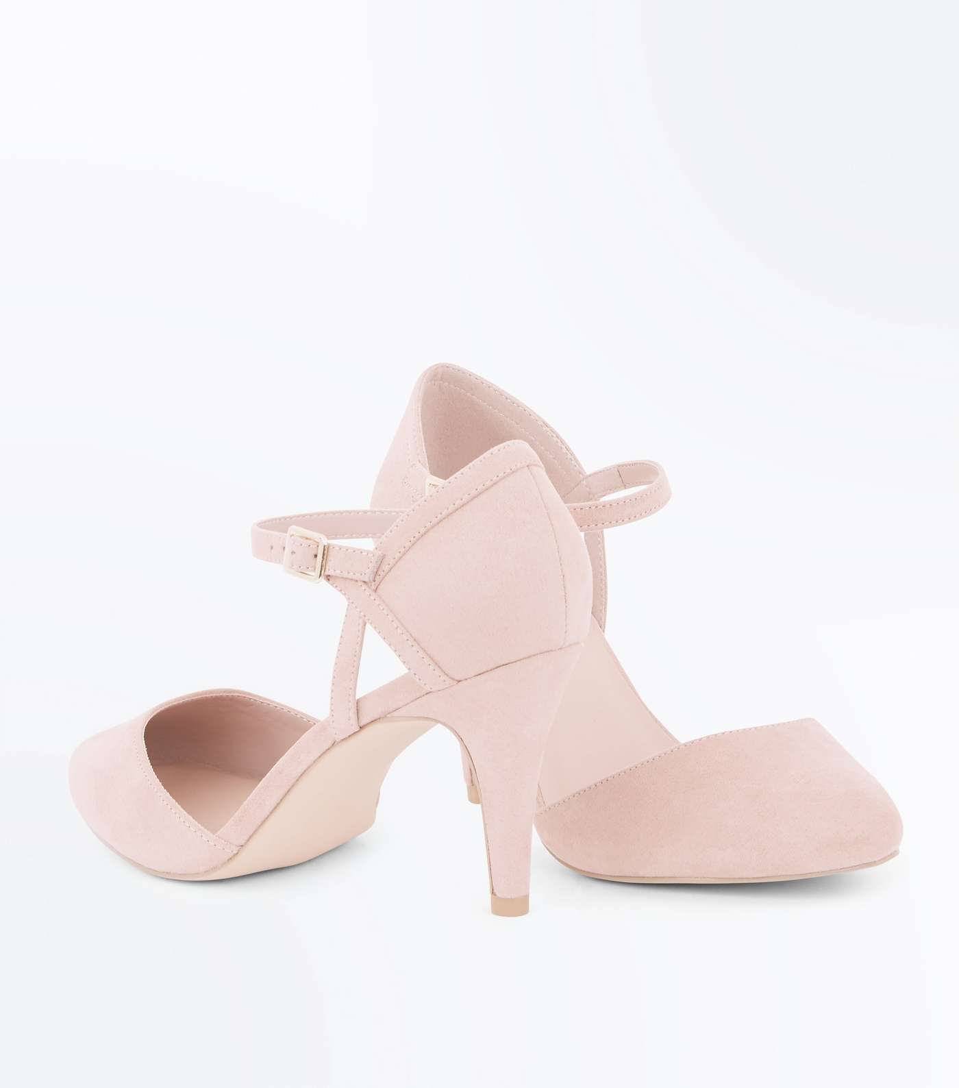 Wide Fit Nude Suedette Ankle Strap Court Shoes Image 4