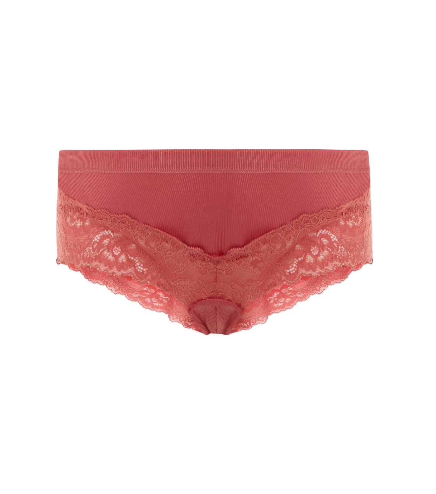 Maternity Pink Lace Trim High Waist Ribbed Briefs