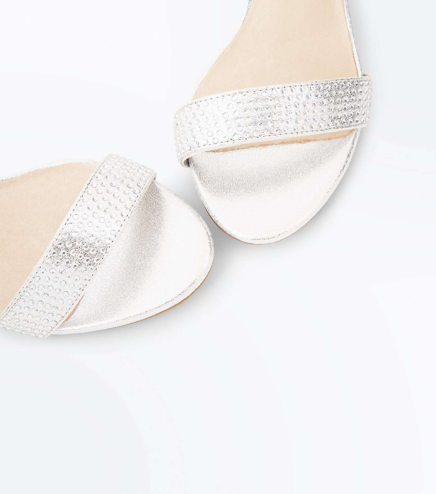Wide Fit Silver Comfort Flex Diamanté Strap Kitten Heels Image 3