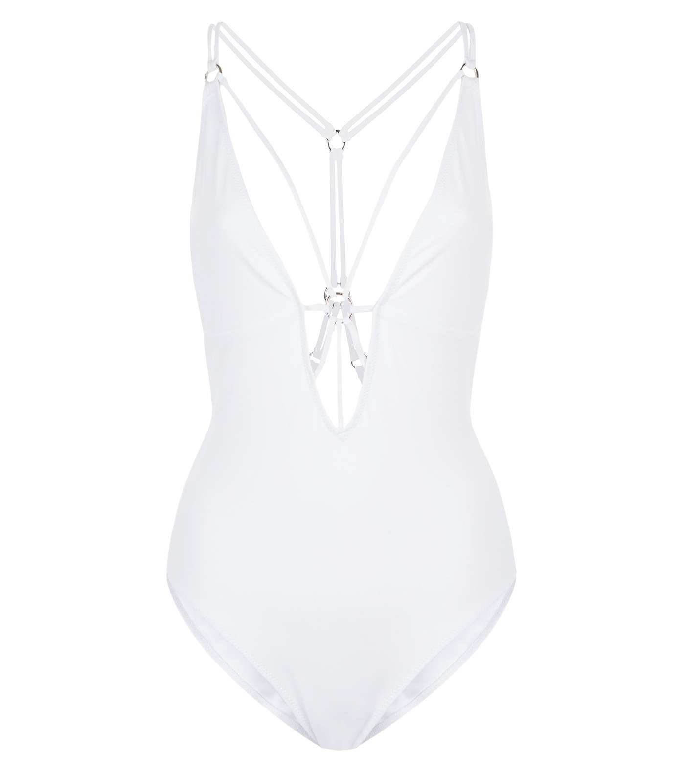 White Ring Strappy Swimsuit  Image 3