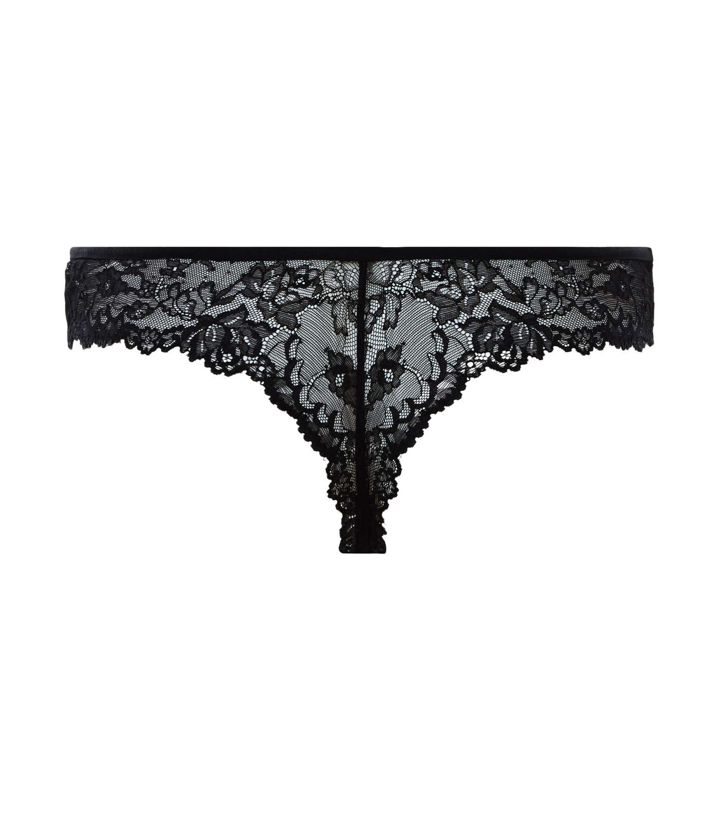 Black Floral Embroidered Thong Image 4