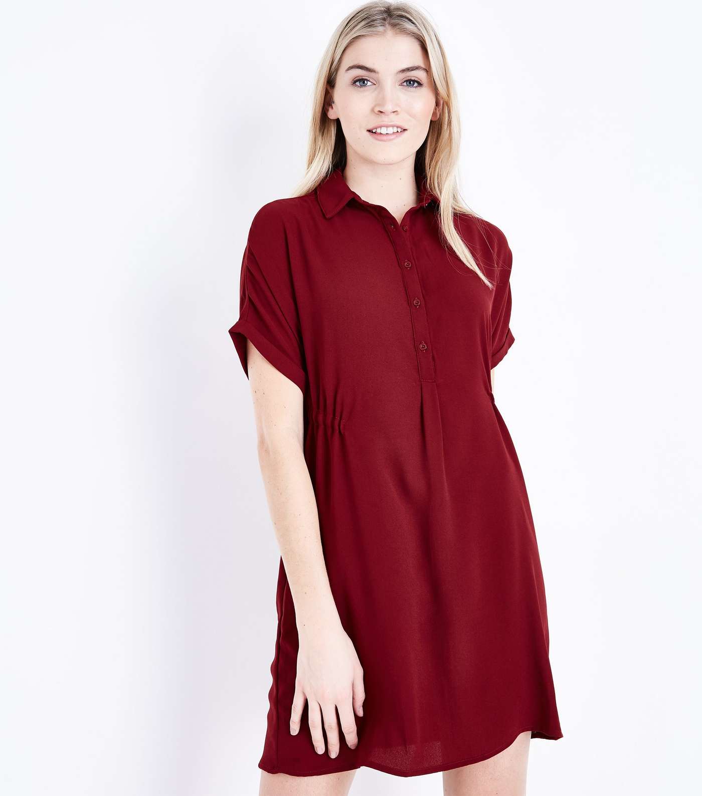 Burgundy Drawstring Side Shirt Dress