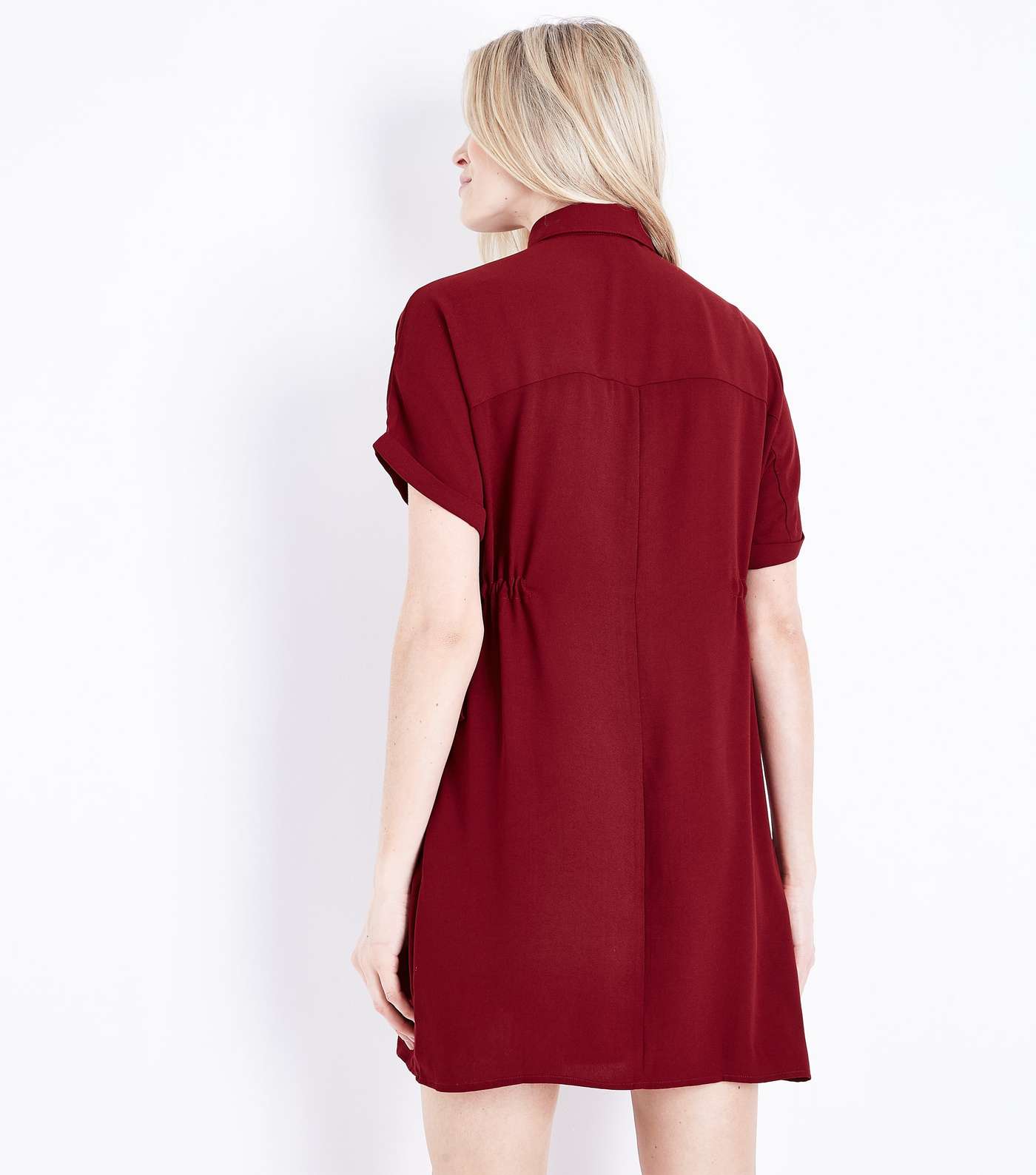 Burgundy Drawstring Side Shirt Dress Image 3