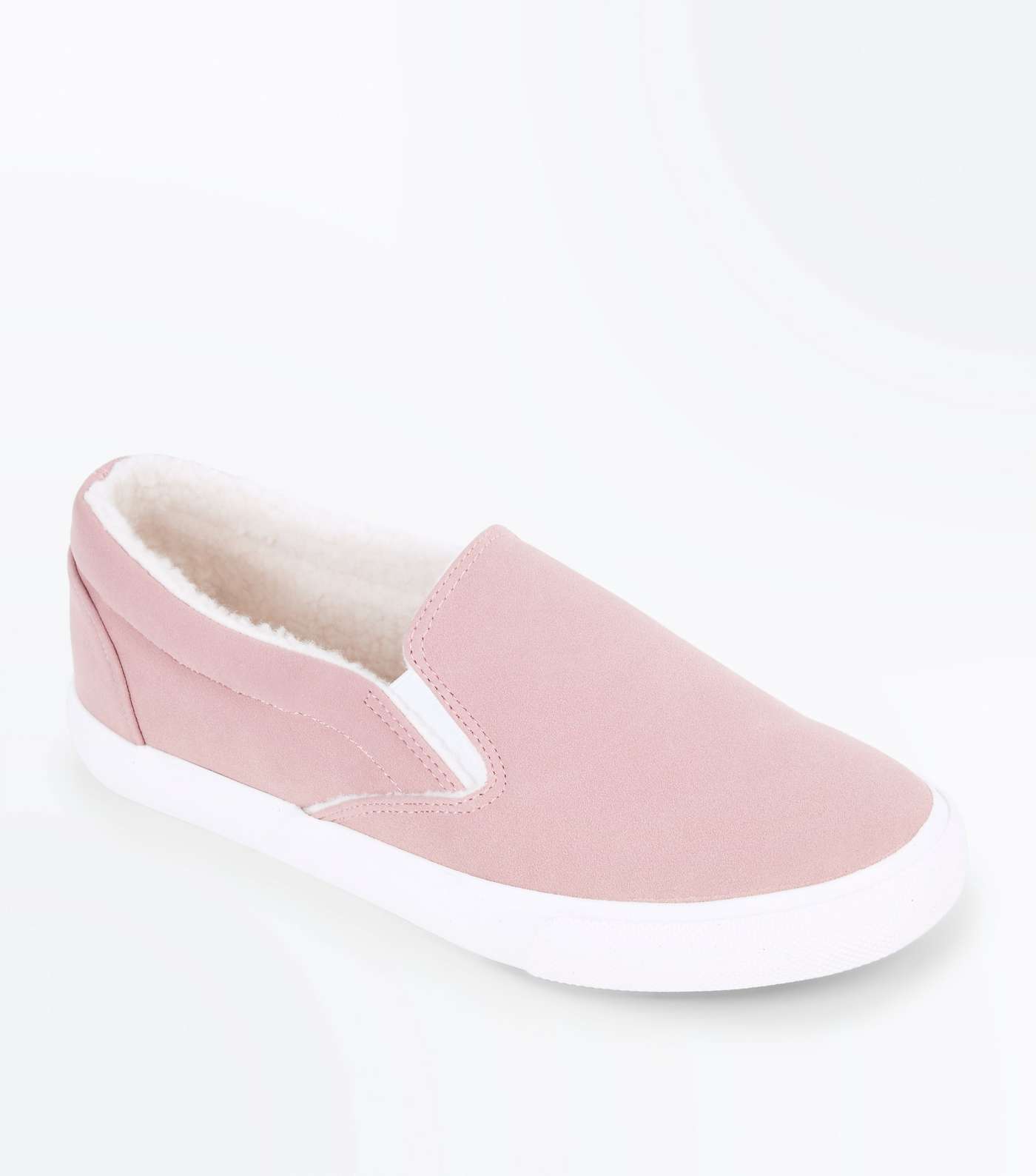 Pink Faux Shearling Lined Slip On Trainers