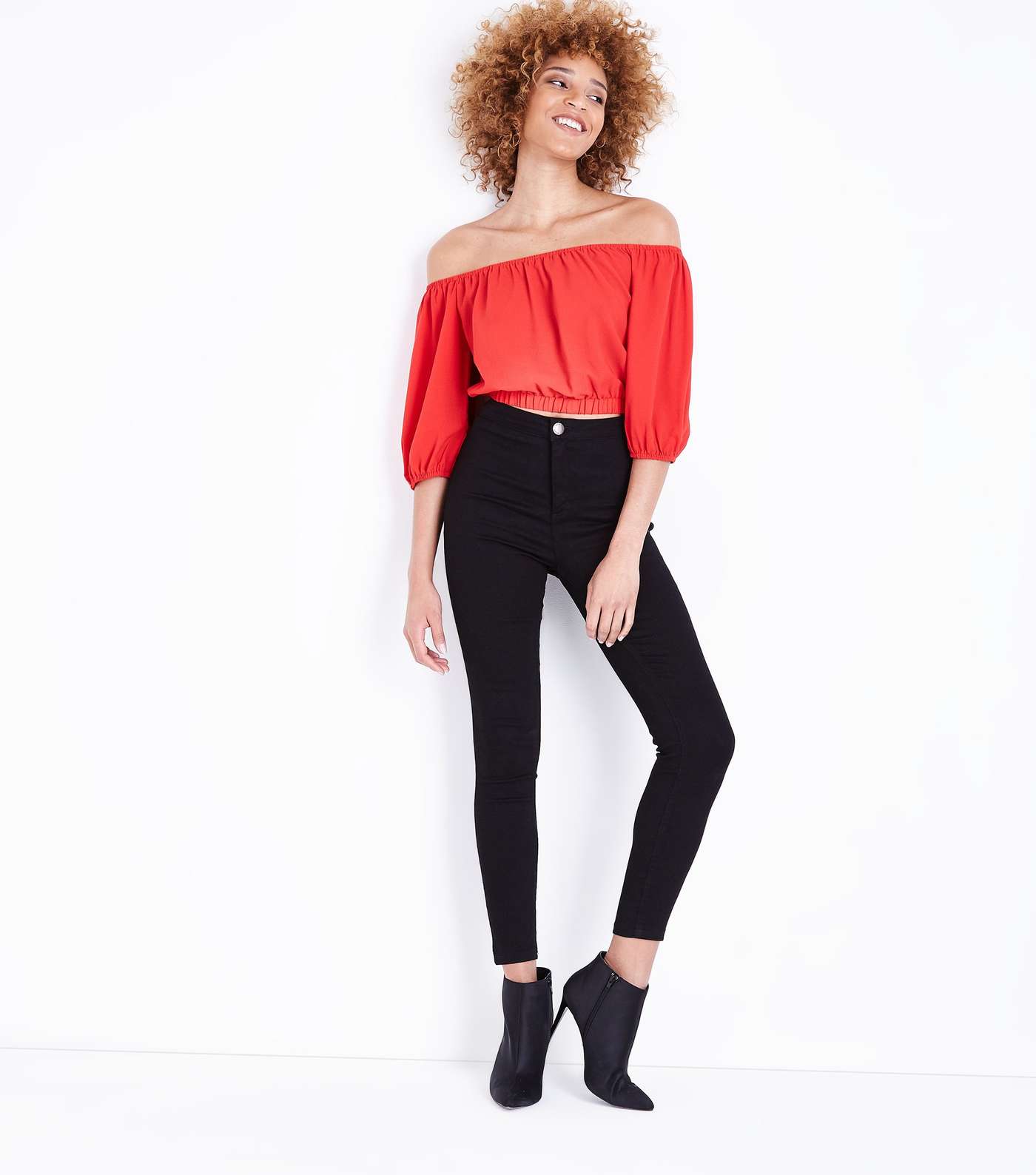 Cameo Rose Red Balloon Sleeve Crop Top Image 2