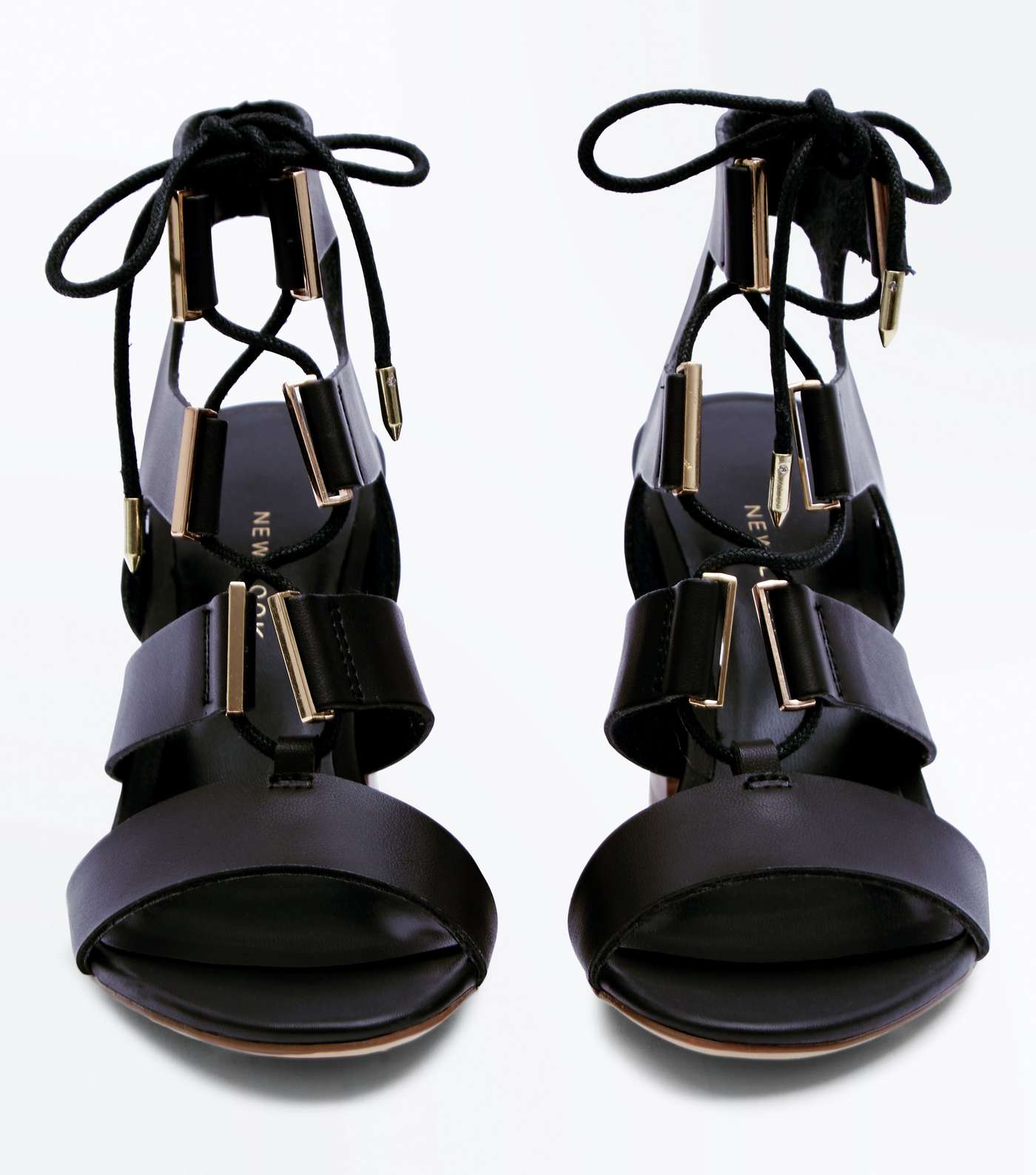 Black Lace Up Wooden Block Heel Sandals Image 4