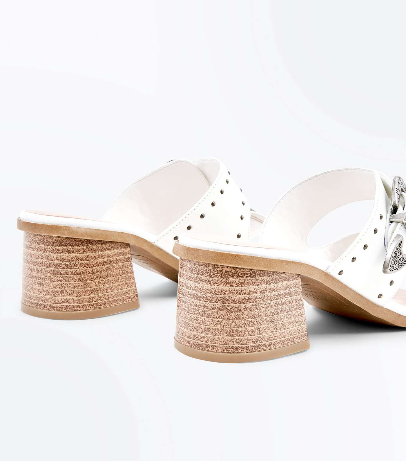 White Studded Western Buckle Mules Image 4