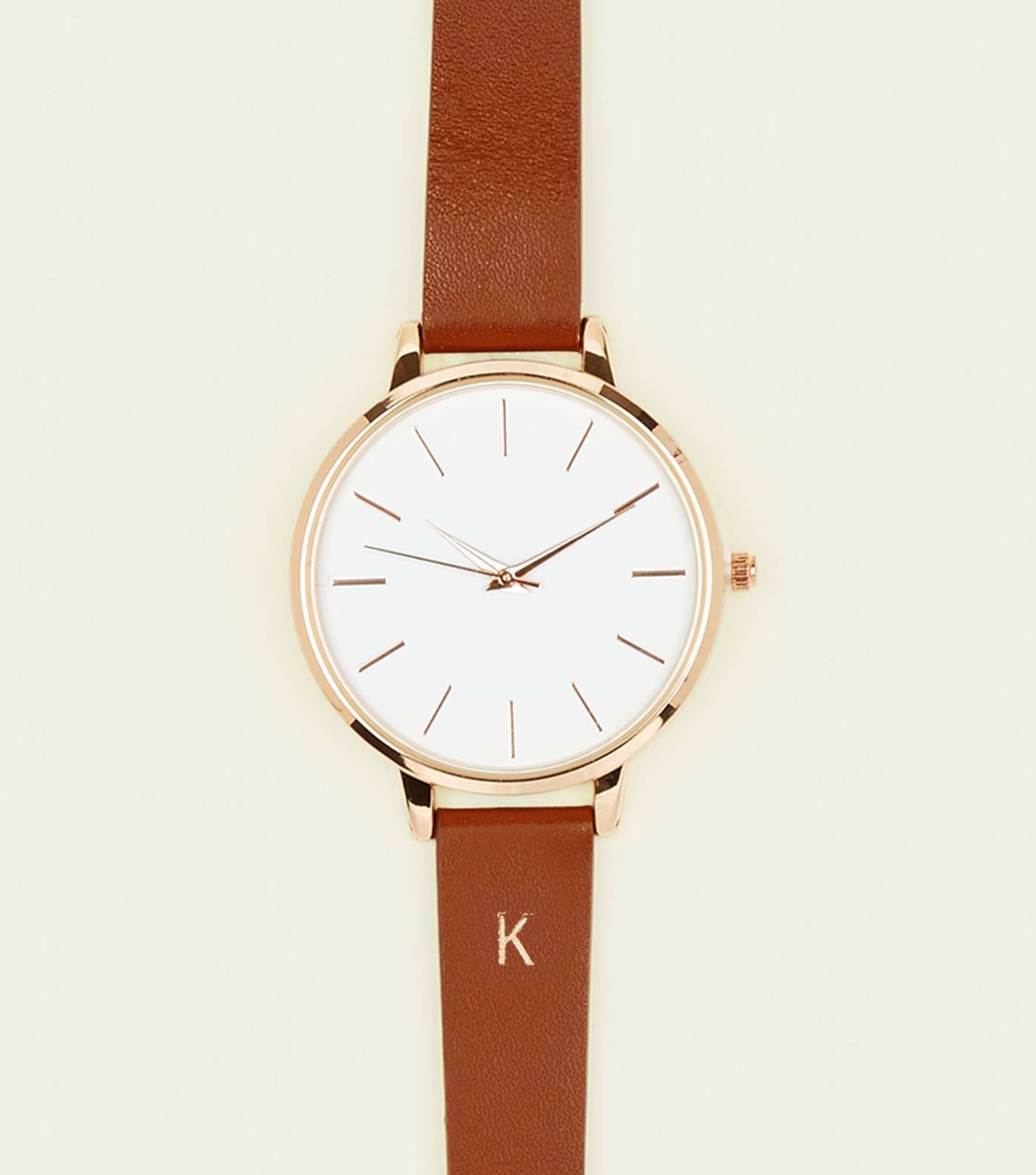 Tan K Initial Leather Watch
