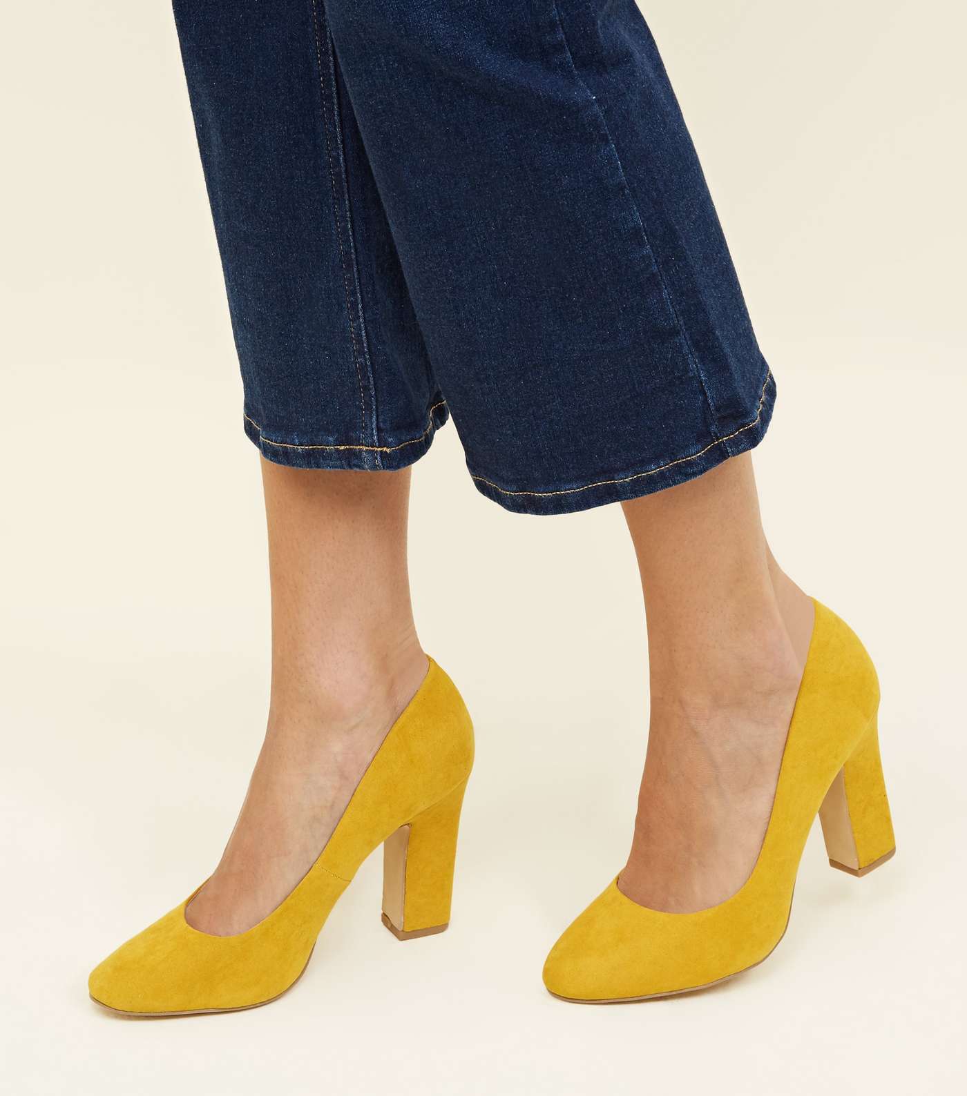 Wide Fit Yellow Suedette Block Heel Courts Image 2