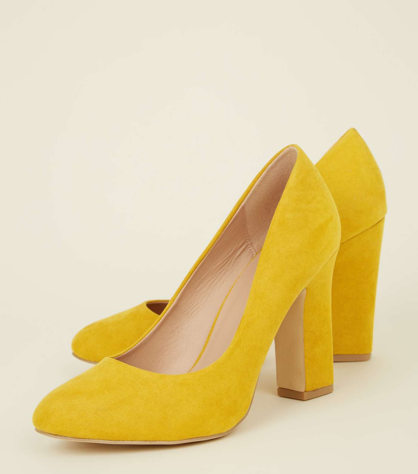 Wide Fit Yellow Suedette Block Heel Courts Image 4