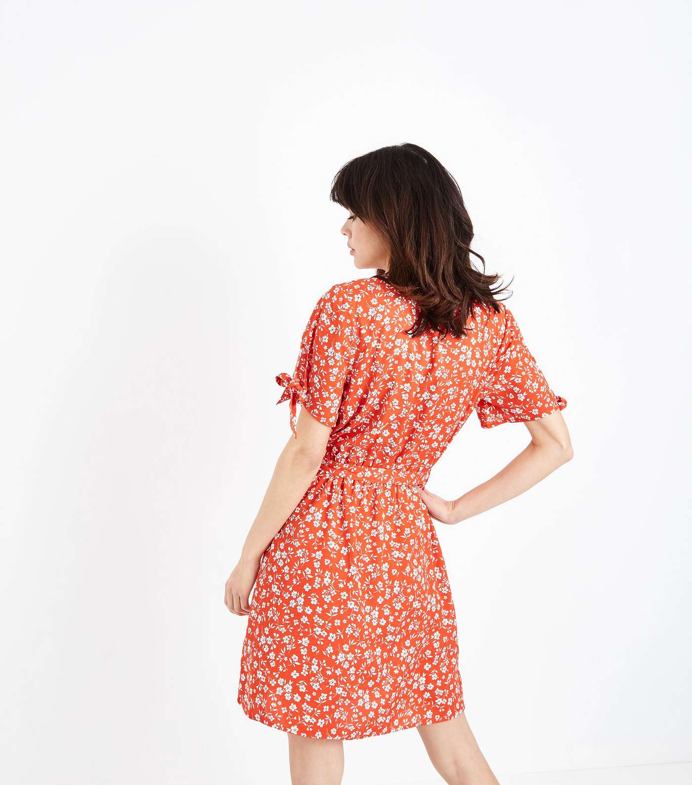 Red Ditsy Floral Print Wrap Dress Image 3