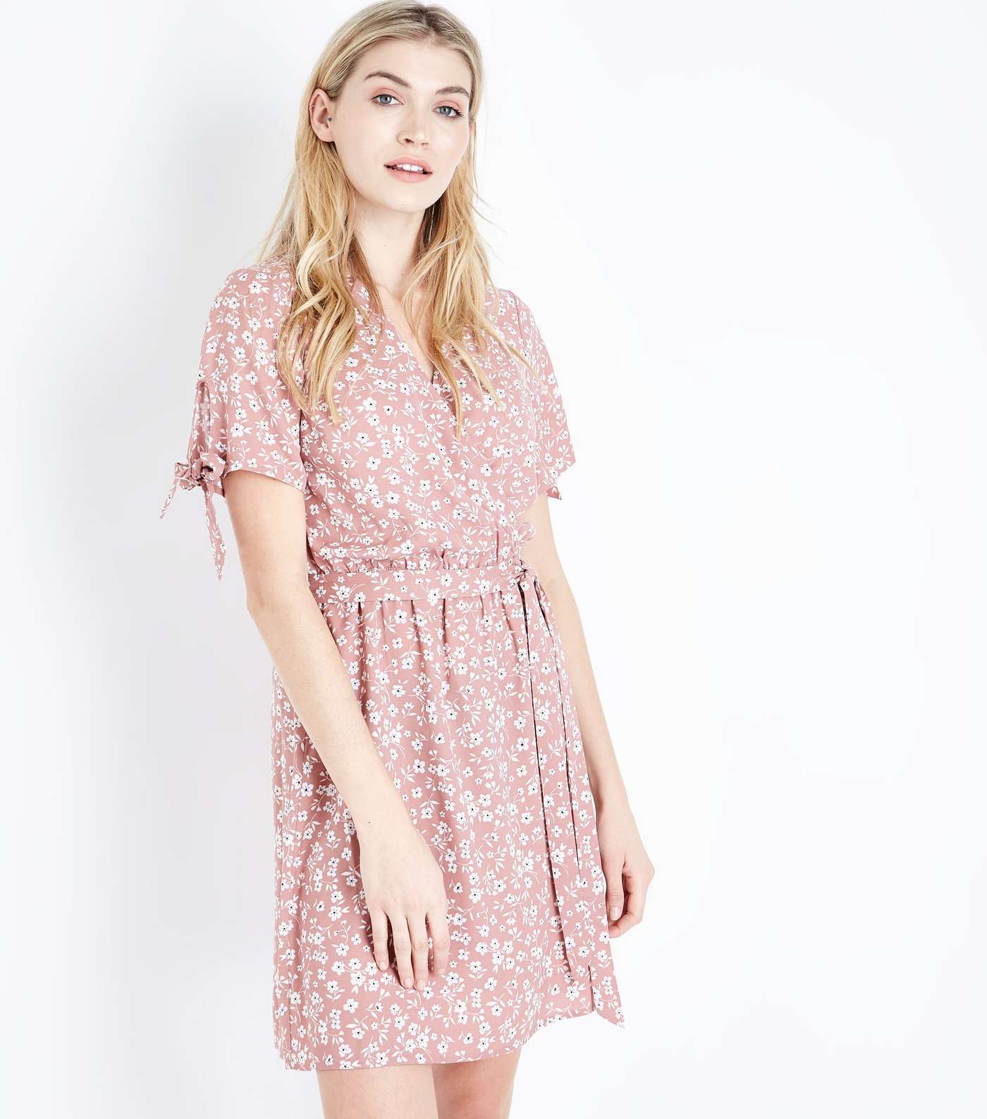 Pink Ditsy Floral Wrap Dress