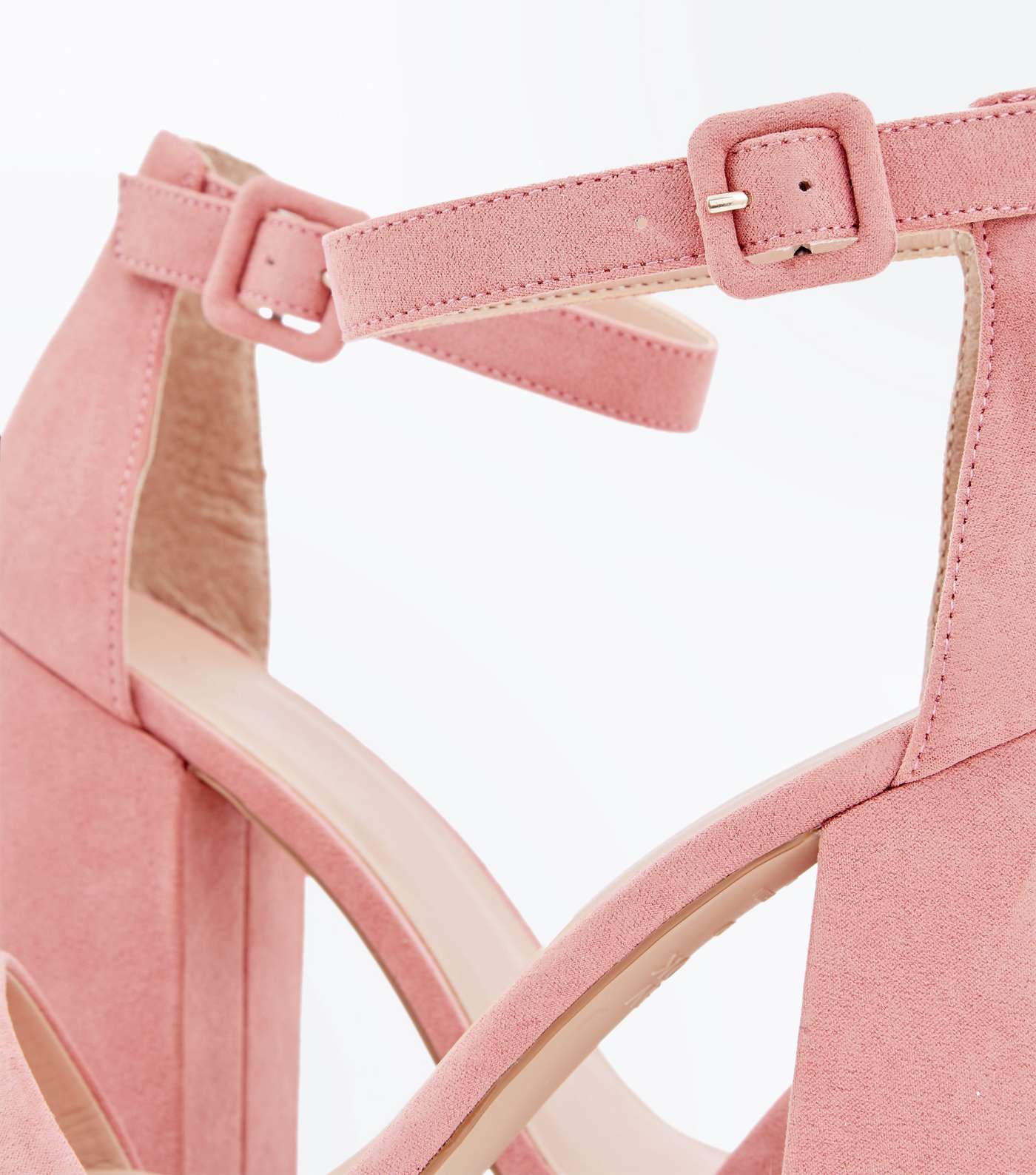 Pink Suedette Ankle Strap Block Heels Image 4